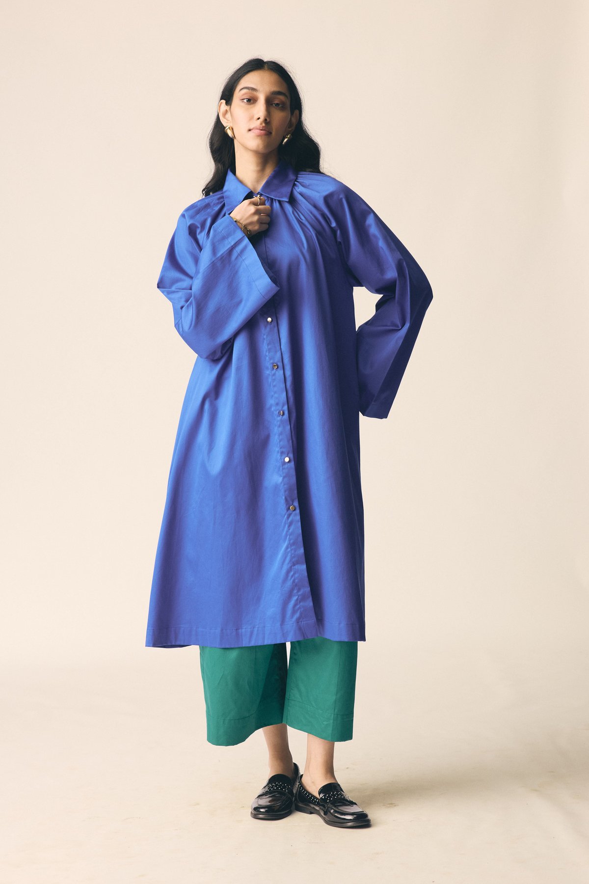 Bright Blue Oversized Kurta Co-ord Set with Contrast Pants