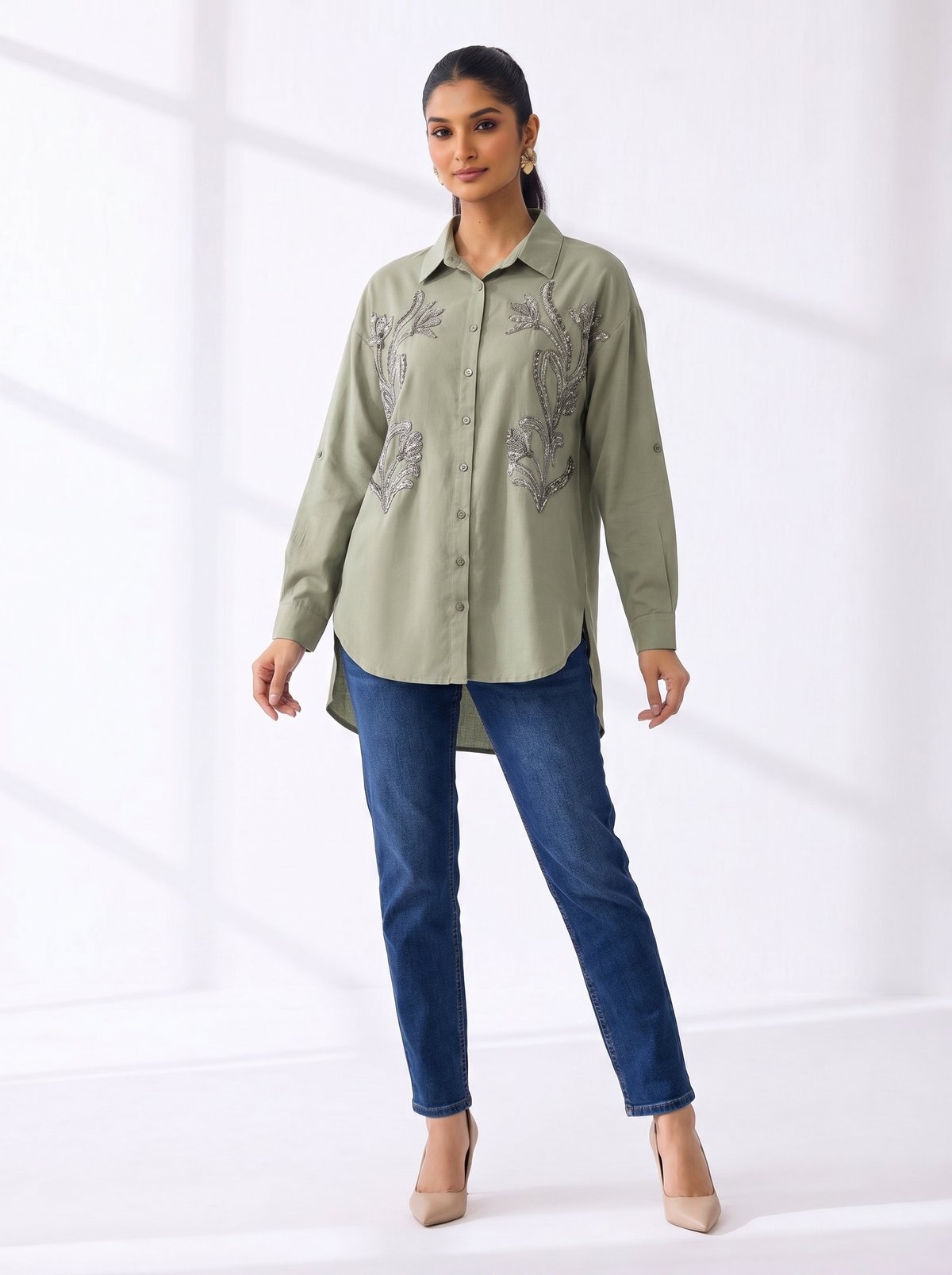 Pearl Vertical Embroidery Shirt
