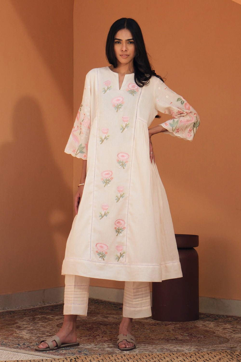 Soft Pink Mul Mul Embroidered Kurta Set with Dupatta