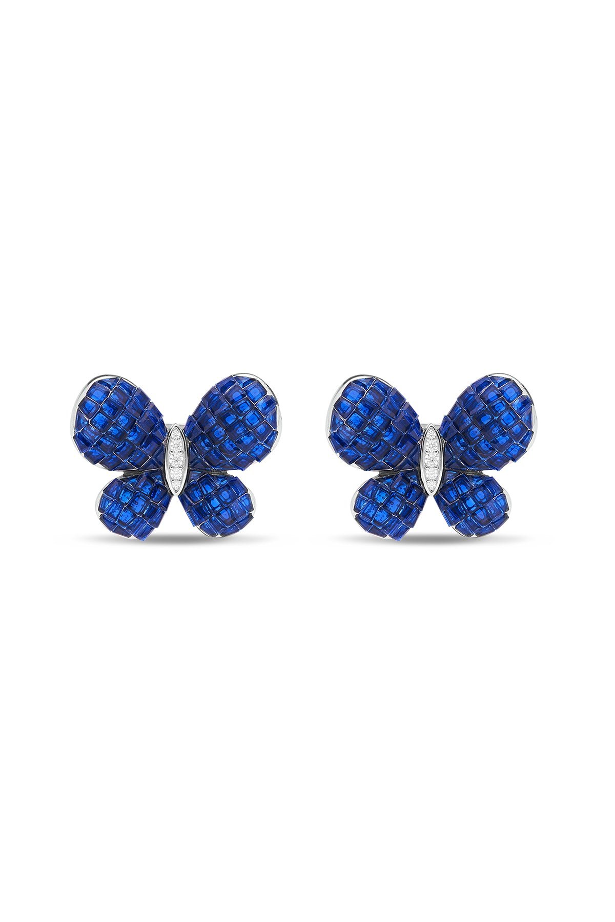 Blue Sapphire Whimsical Winged Studs Earrings
