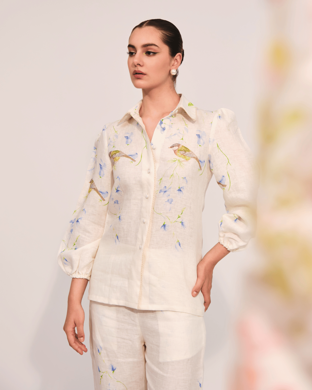 Apricot Linen Printed Shirt and Pants Co-ord Set
