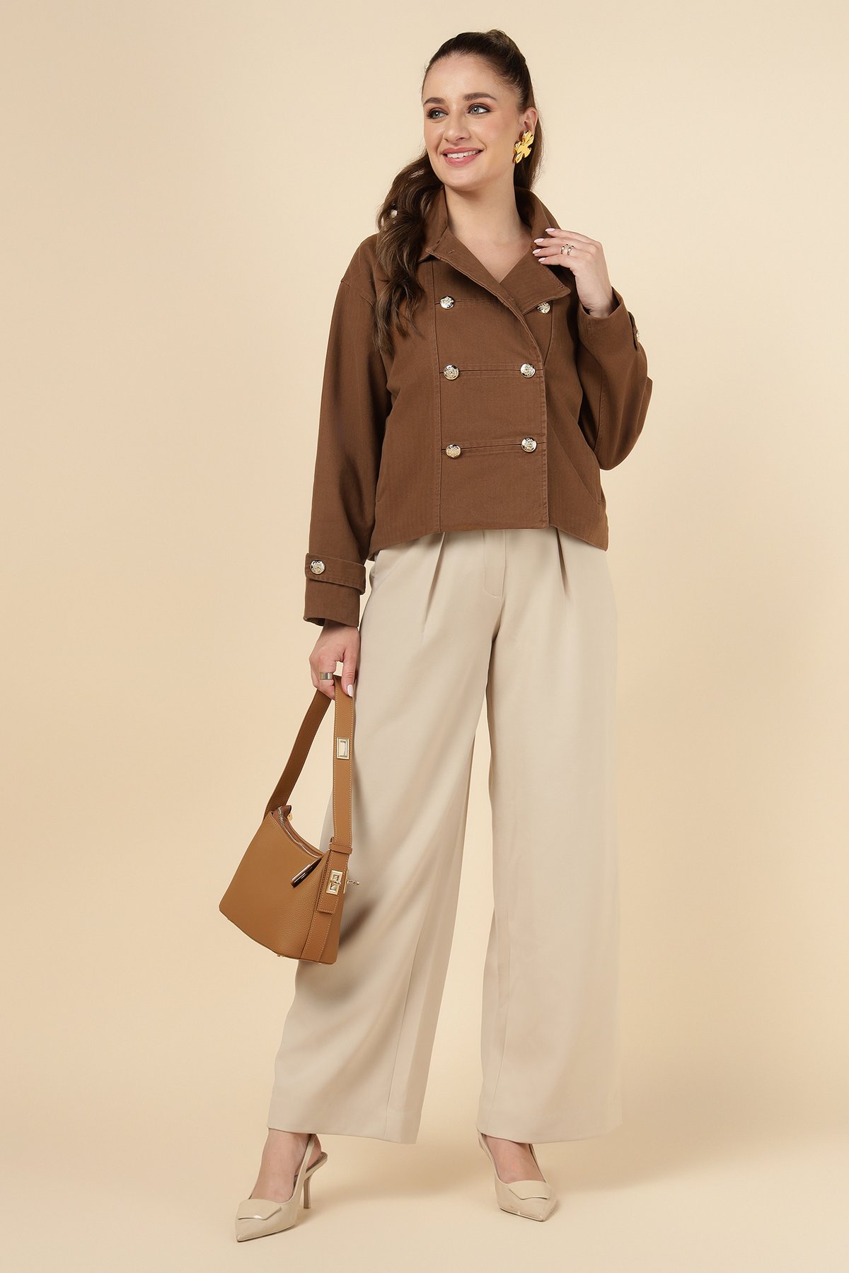 Brown Double-Breasted Tailored Jacket