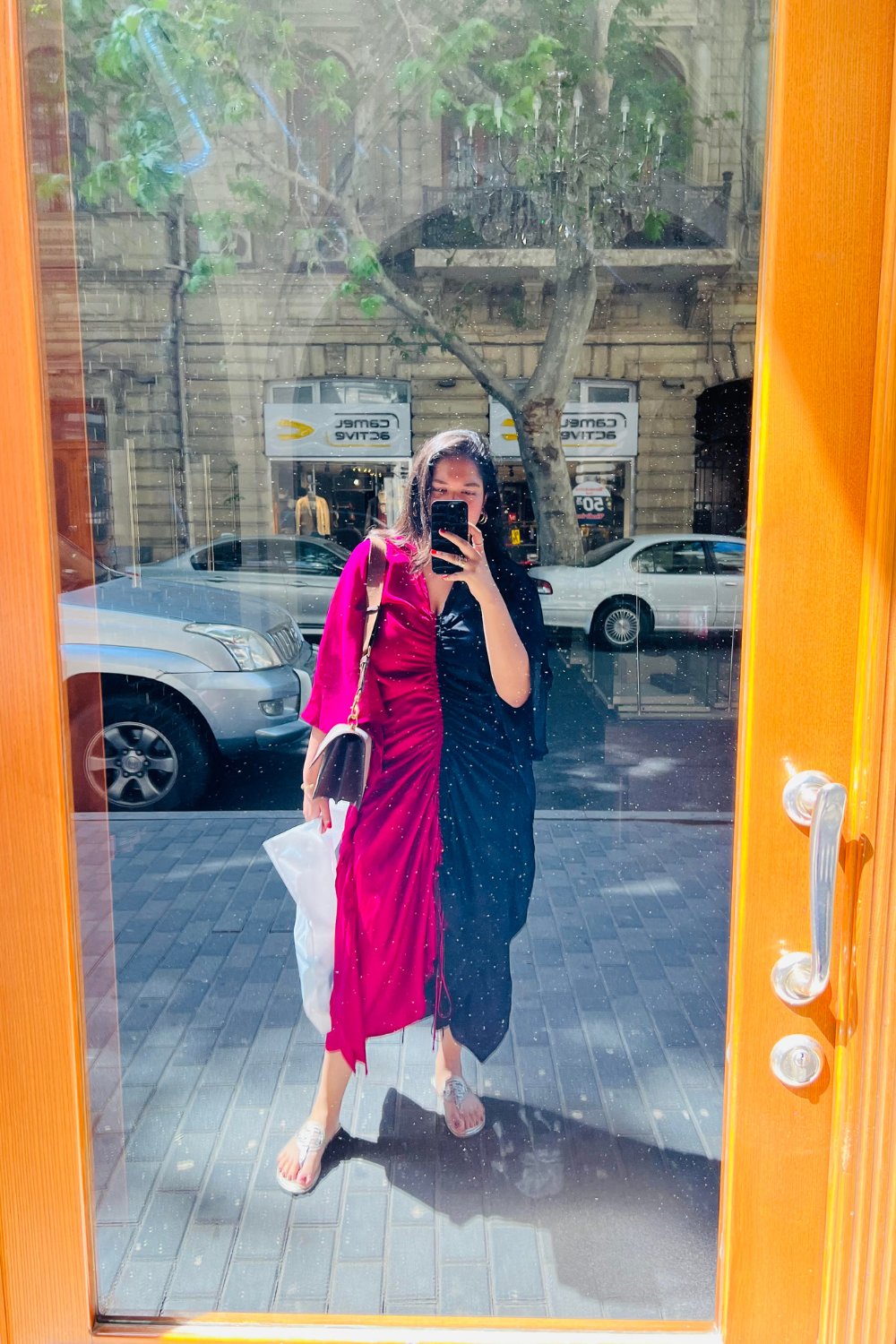 Black and Wine Colorblock Ruched Midi Bodycon Dress