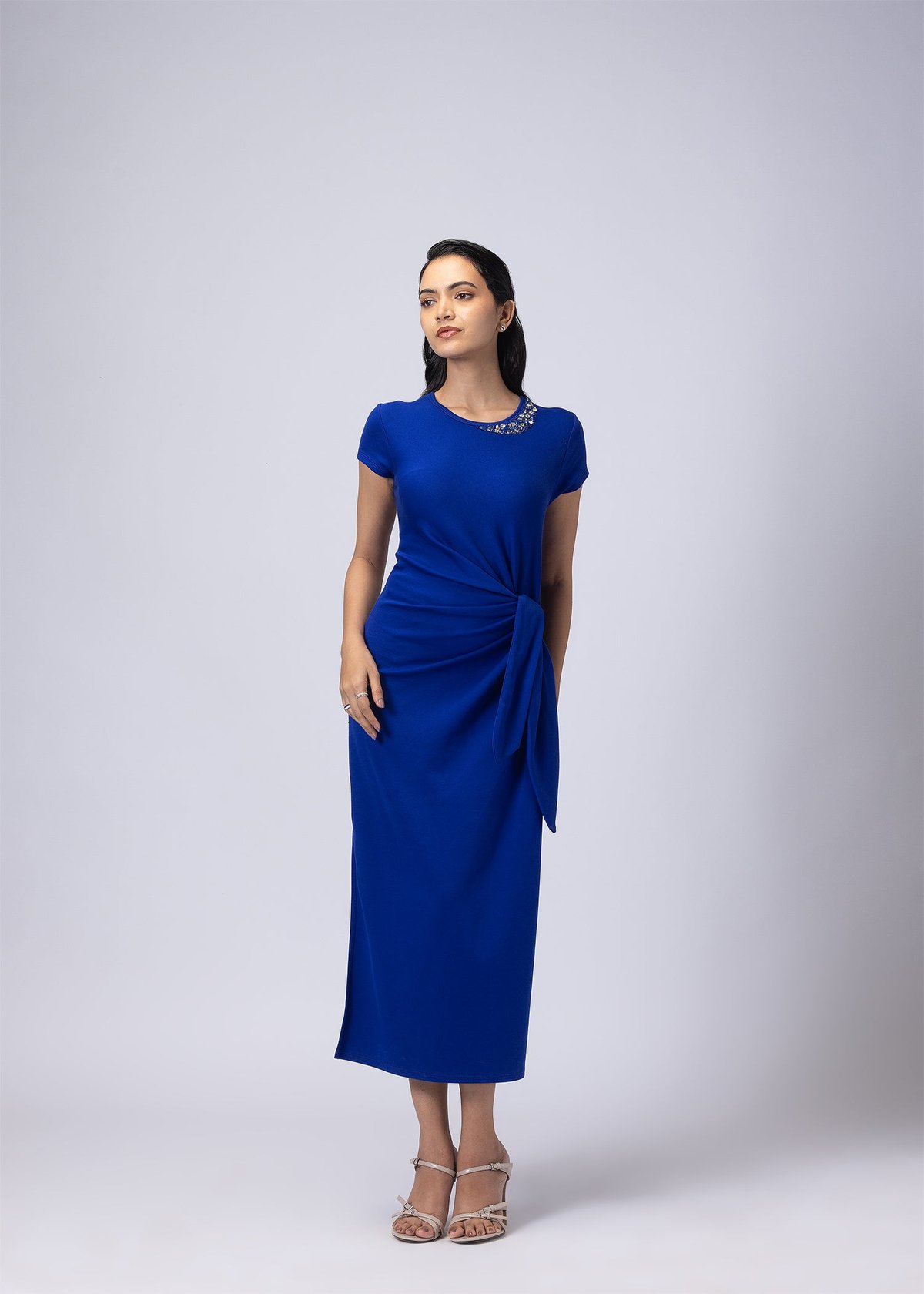 Orchid Blue Drape Knot Detail Maxi Dress