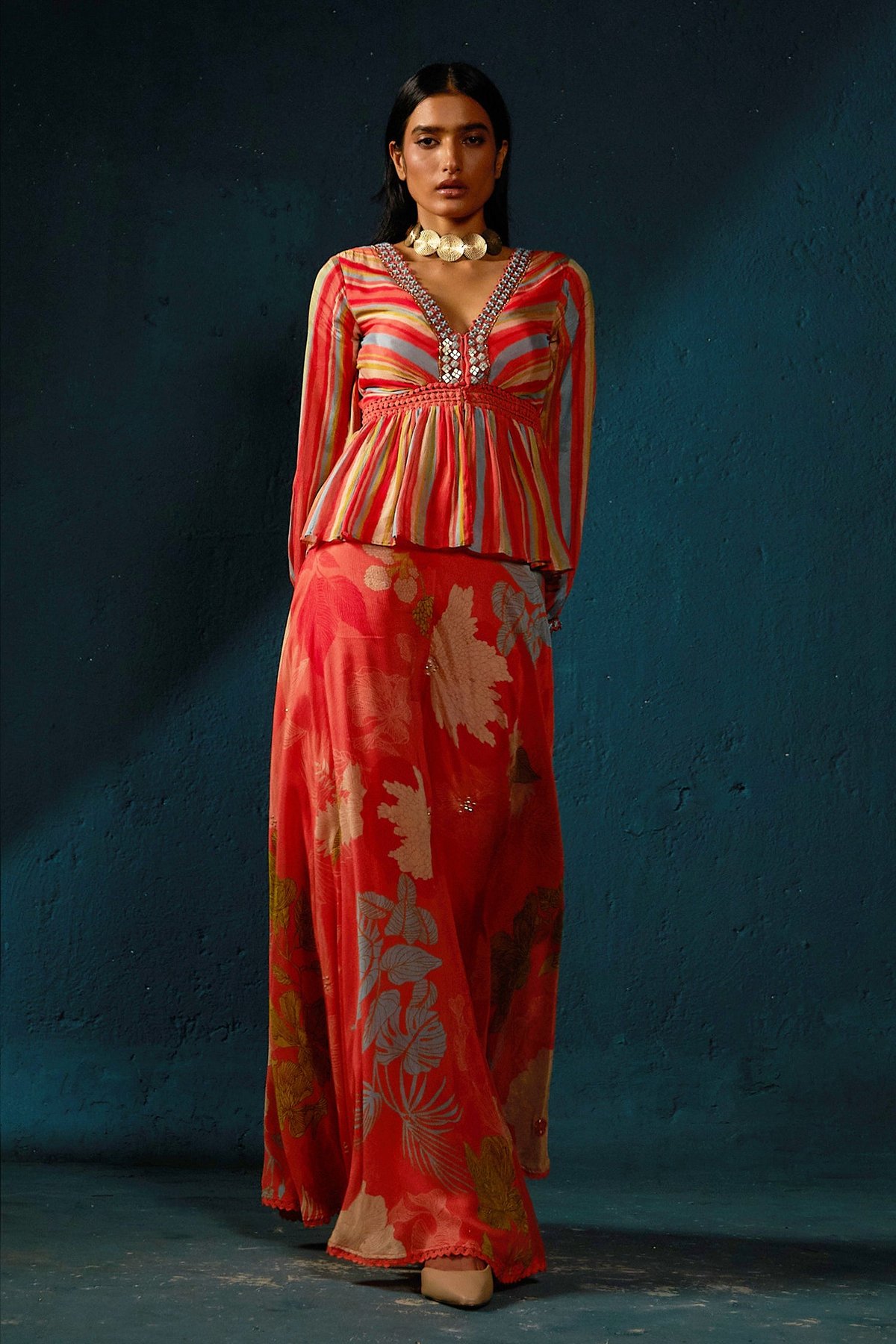 Peach Stripe Pant Set