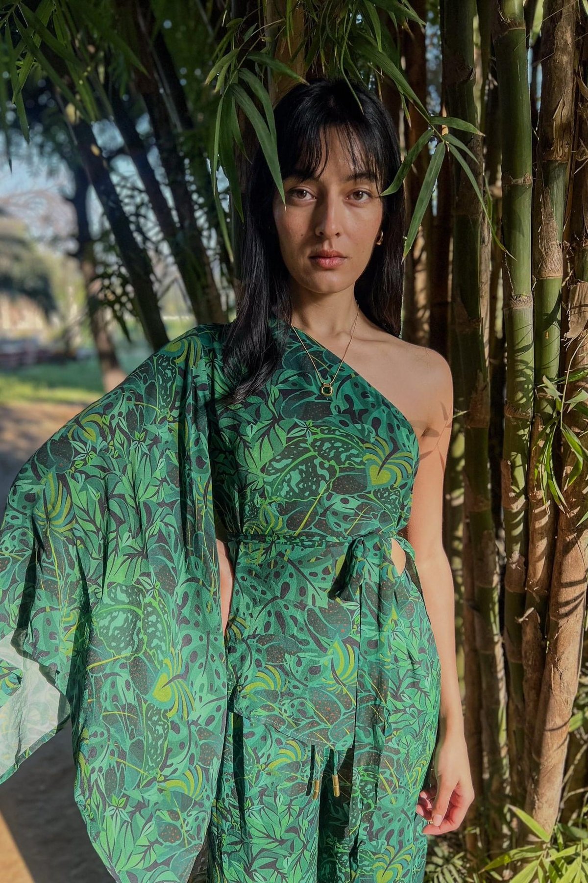 One Shoulder Top - Emerald Jungle
