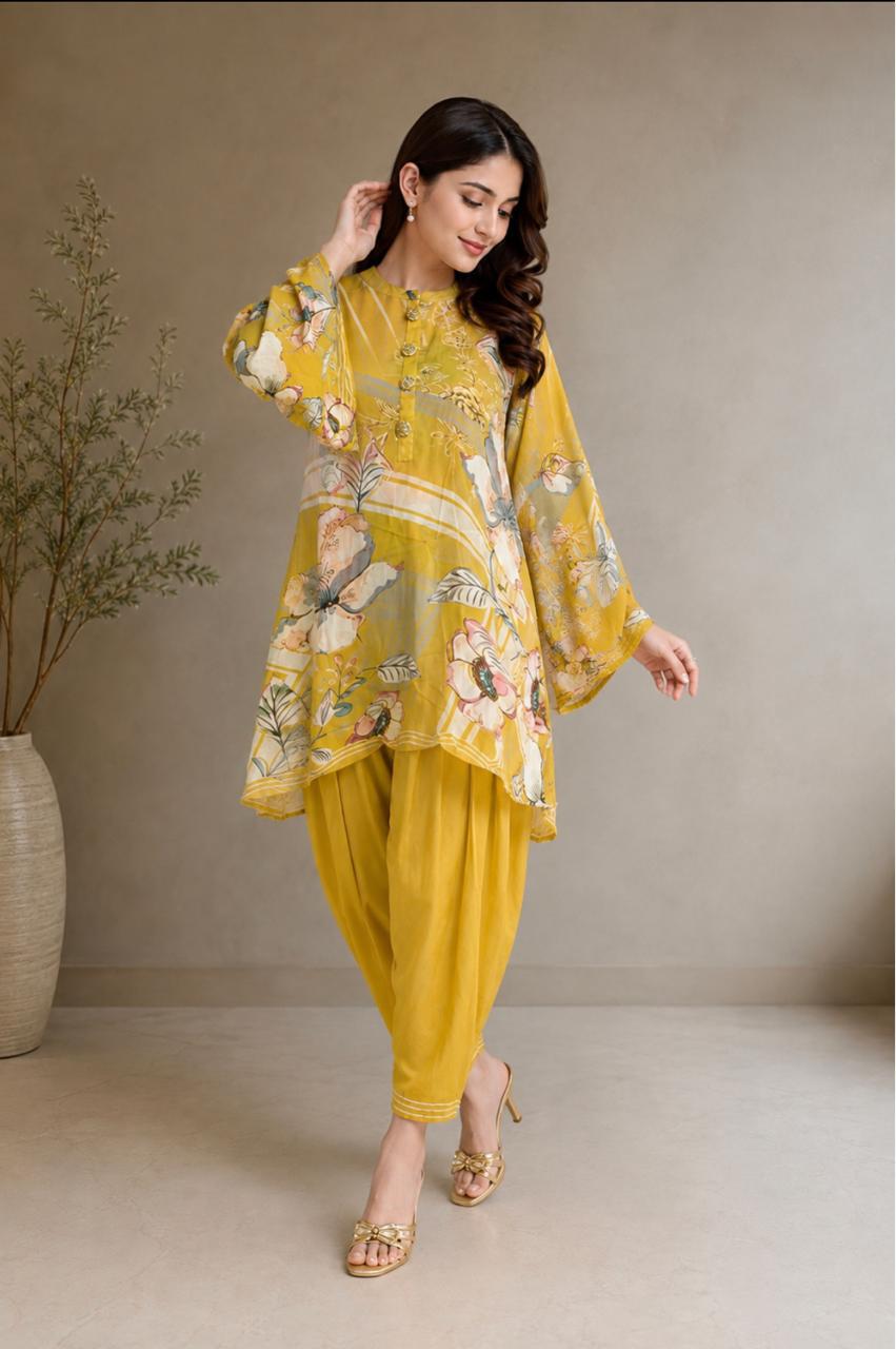 Olive Printed Kurta with Pakistani Salwar