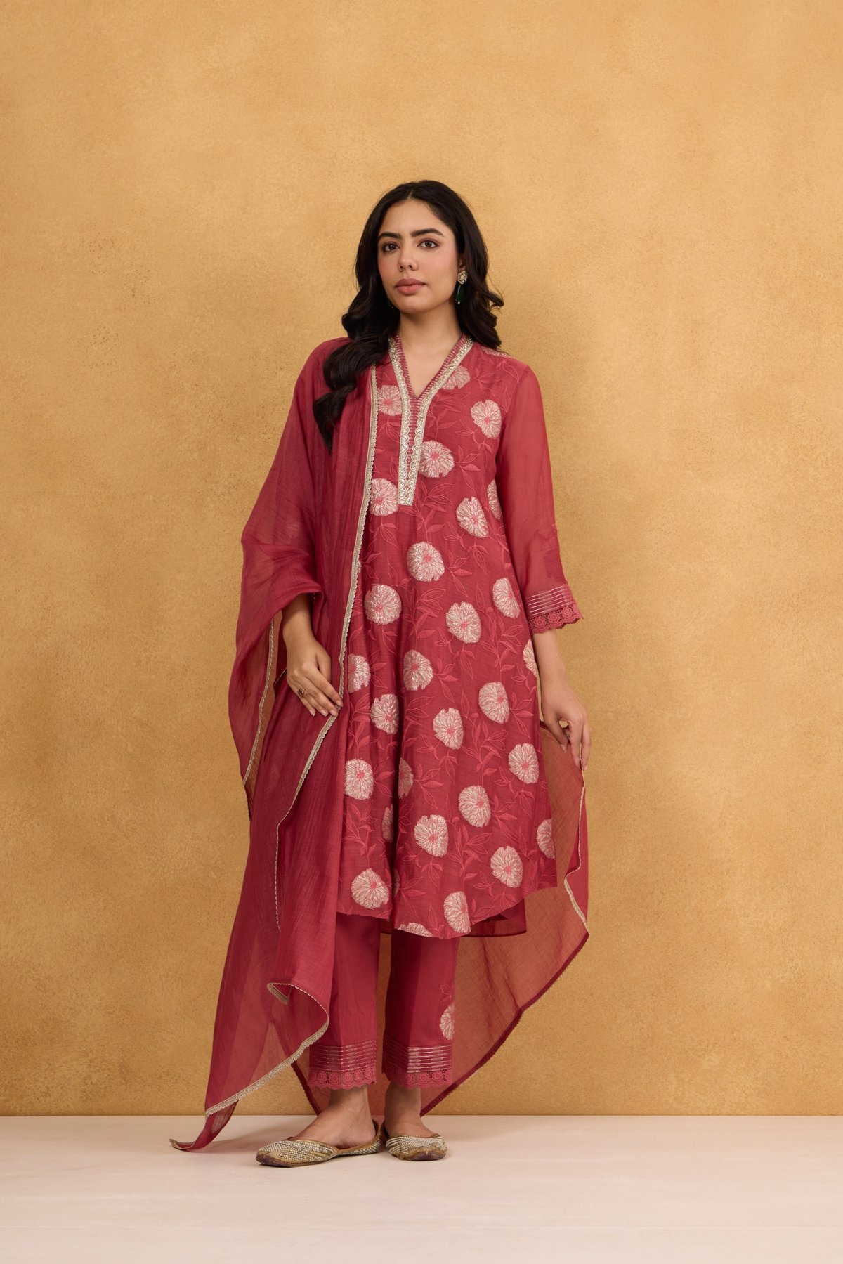 Tissue Patch Floral Embroidered Kurta Set