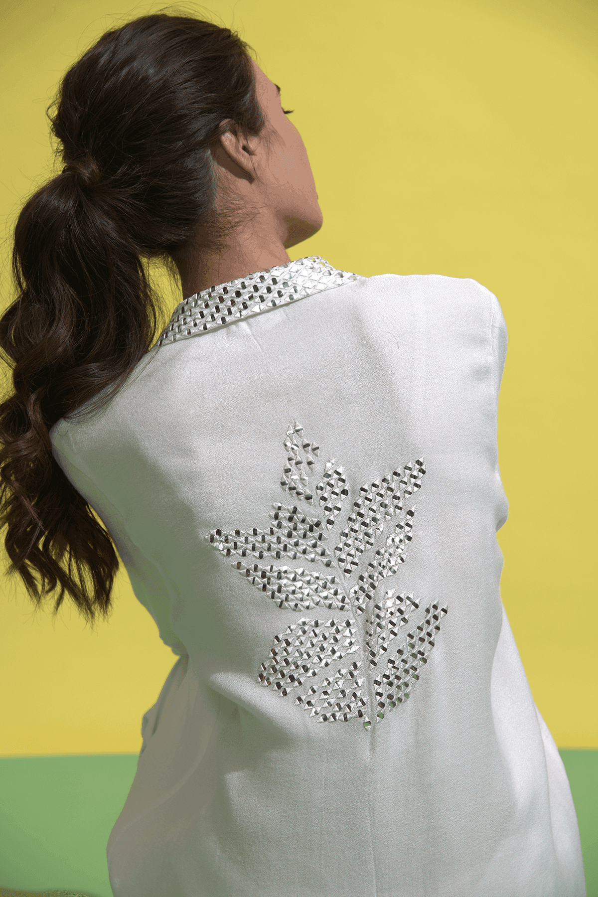 Ivory Mirror-Embroidered Button-Down Shirt