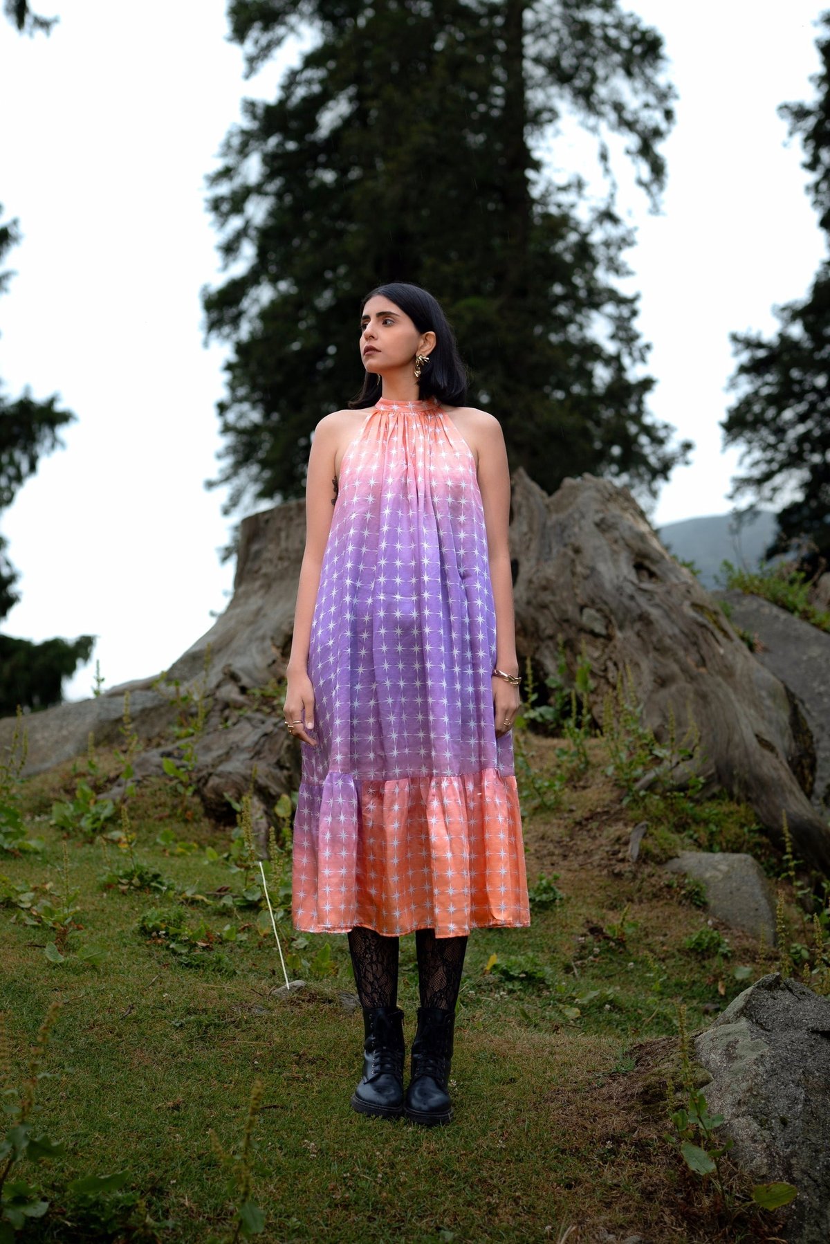 Twilight Print Ombre Halter Midi Dress