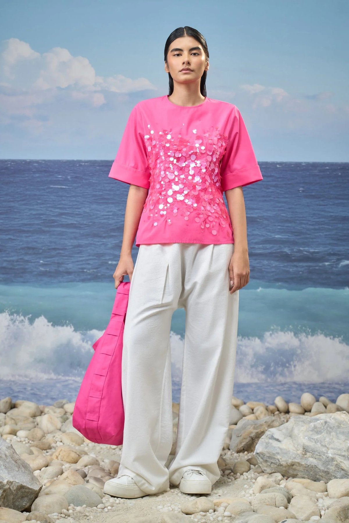 Sequin-Top in Cotton Poplin