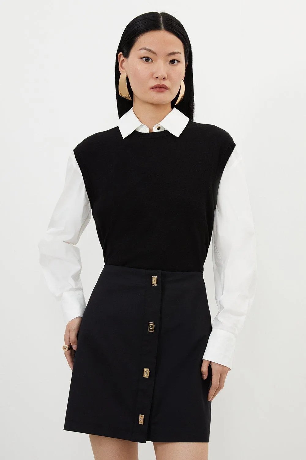 Black A-Line Mini Skirt with Hardware Front Closure