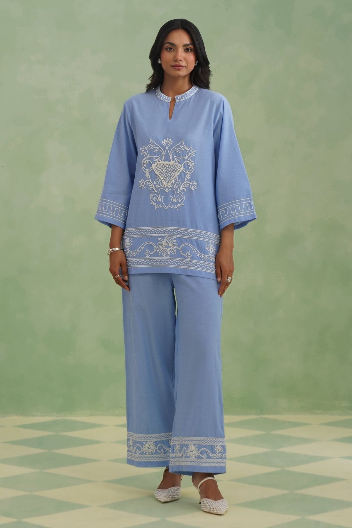 Chambray Embroidered Co-Ord Set