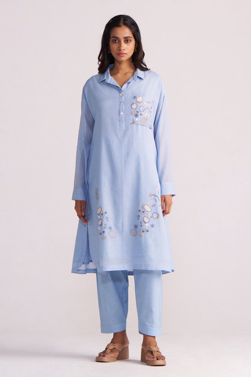 Soft Sky Blue Cotton Voile Kurta Co-ord Set