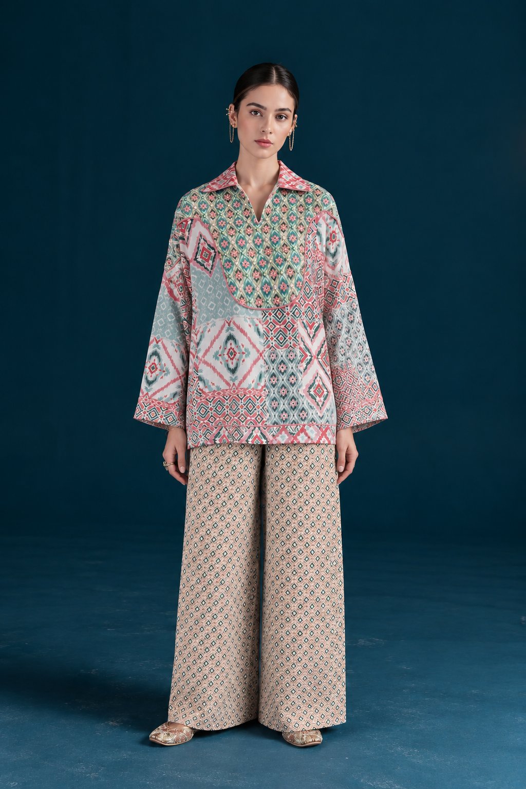 Rangrez Ikat-Inspired Top and Bottom Co-ord Set