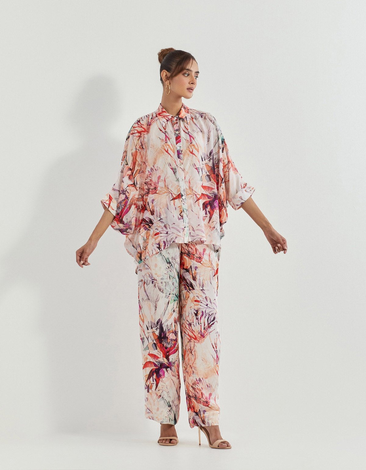 Pink Printed Shirt and Wide-Leg Pants Co-ord Set