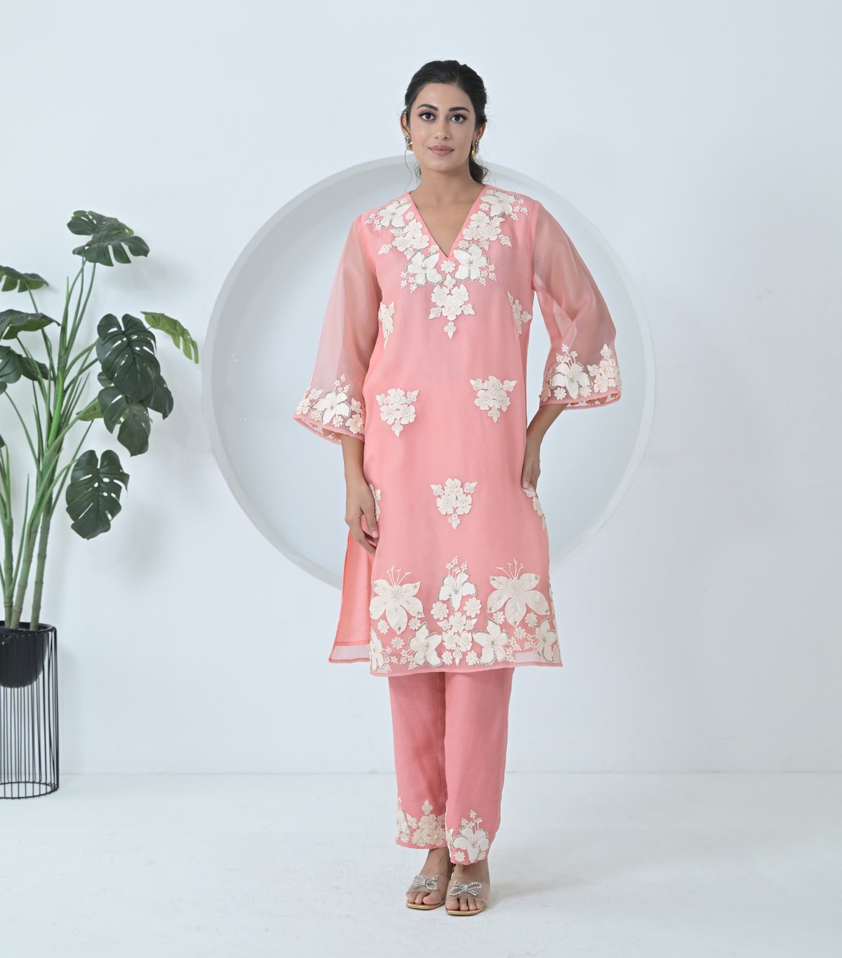 Ivory Garden Organza Long Kurta Set