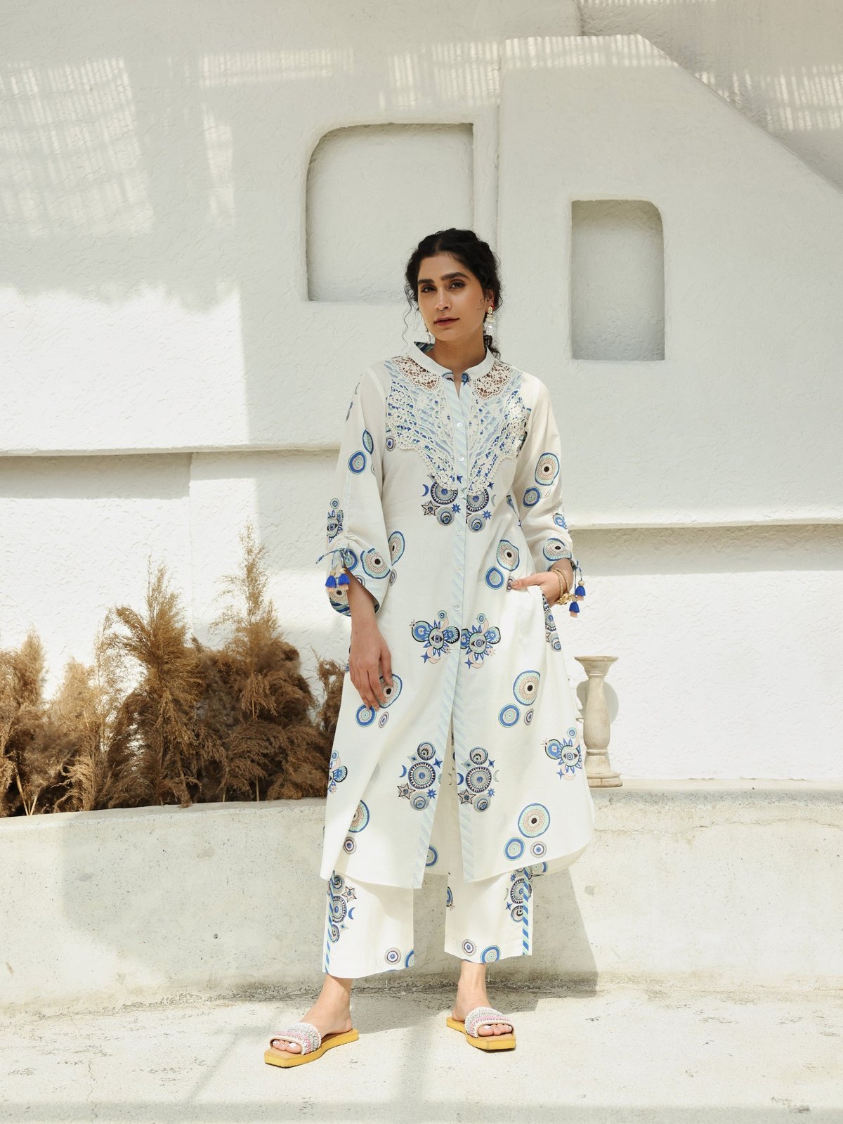 Green & Blue Sun & Moon Print Kurta Set