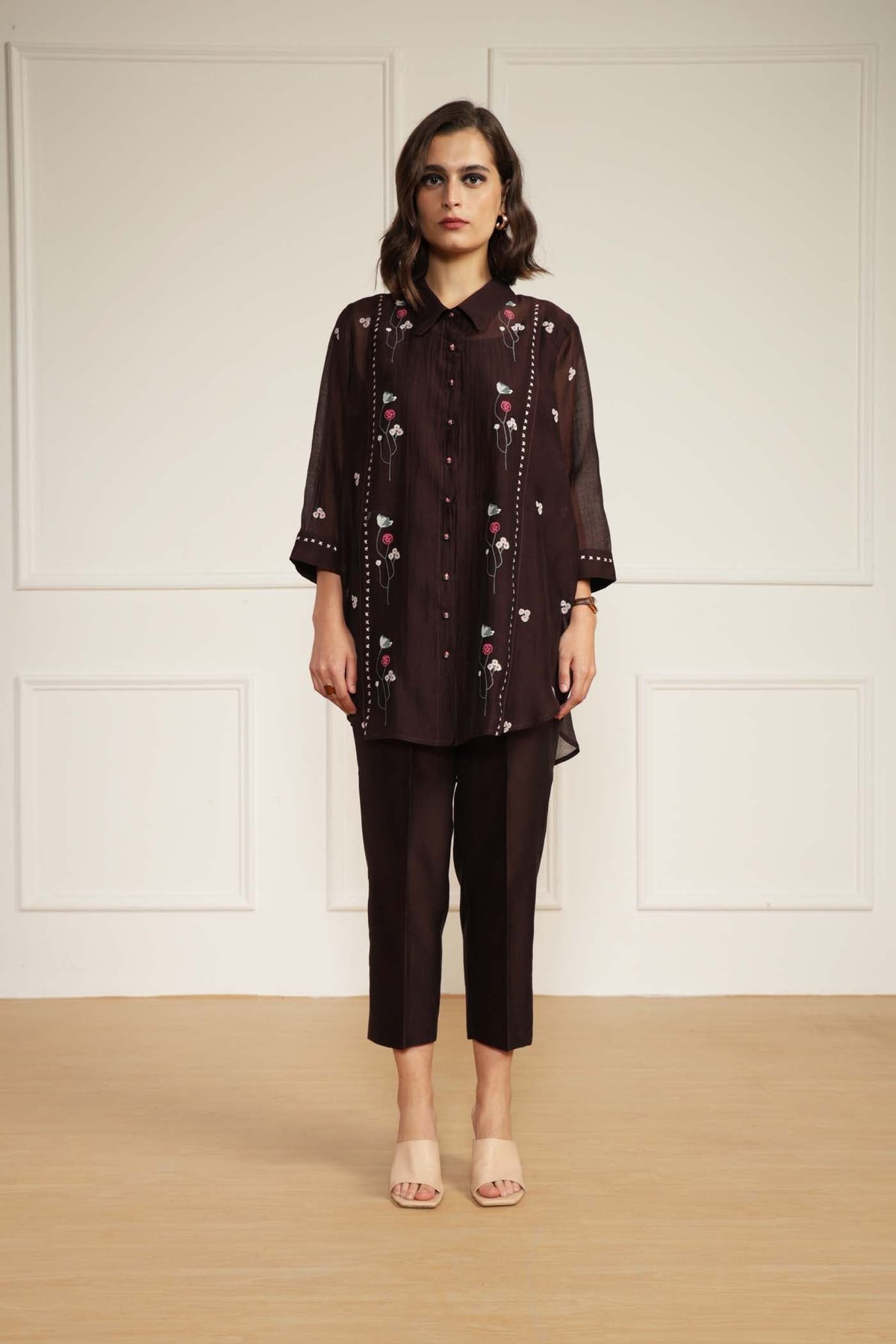 Grape Chanderi Shirt and Straight Pants Co-ord Set