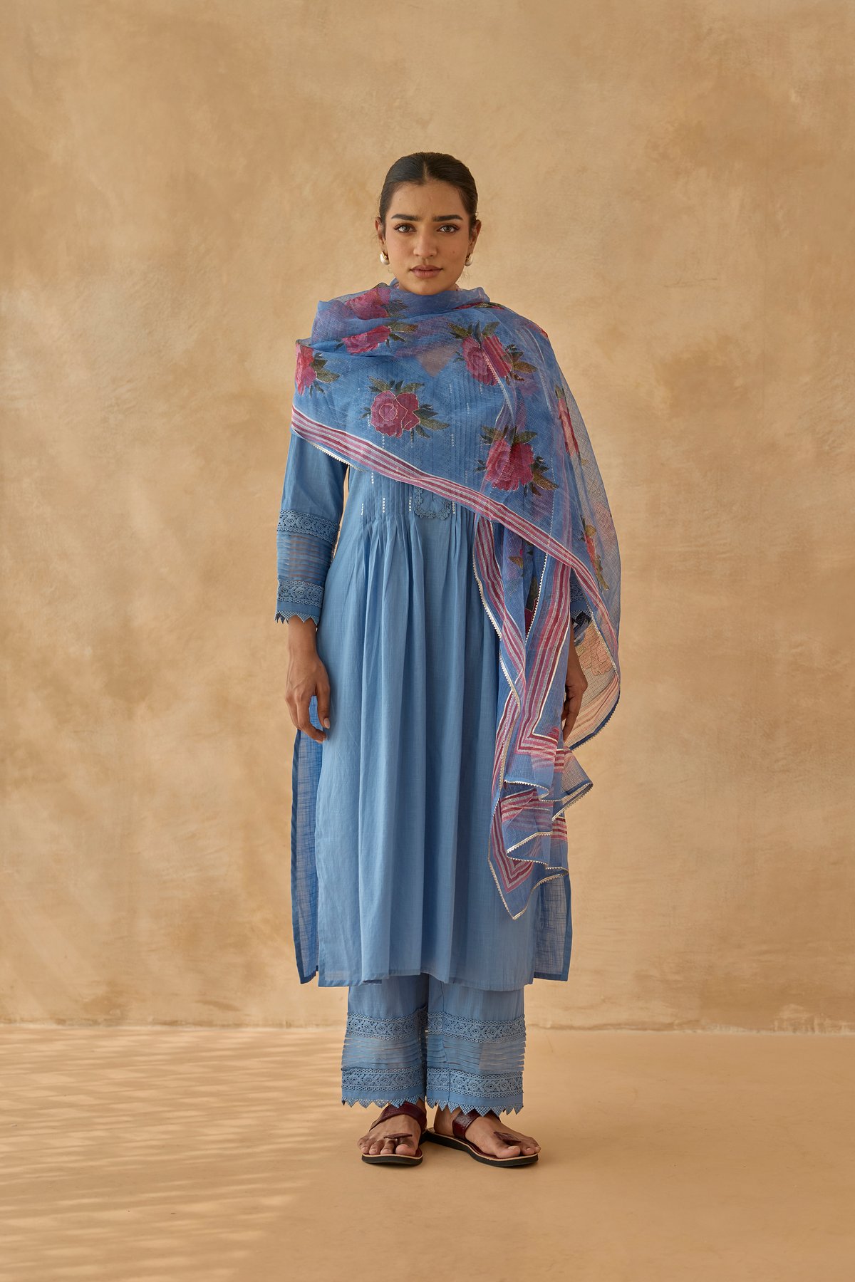Cotton Slub Kurta Set Plain Dye in Classic Blue