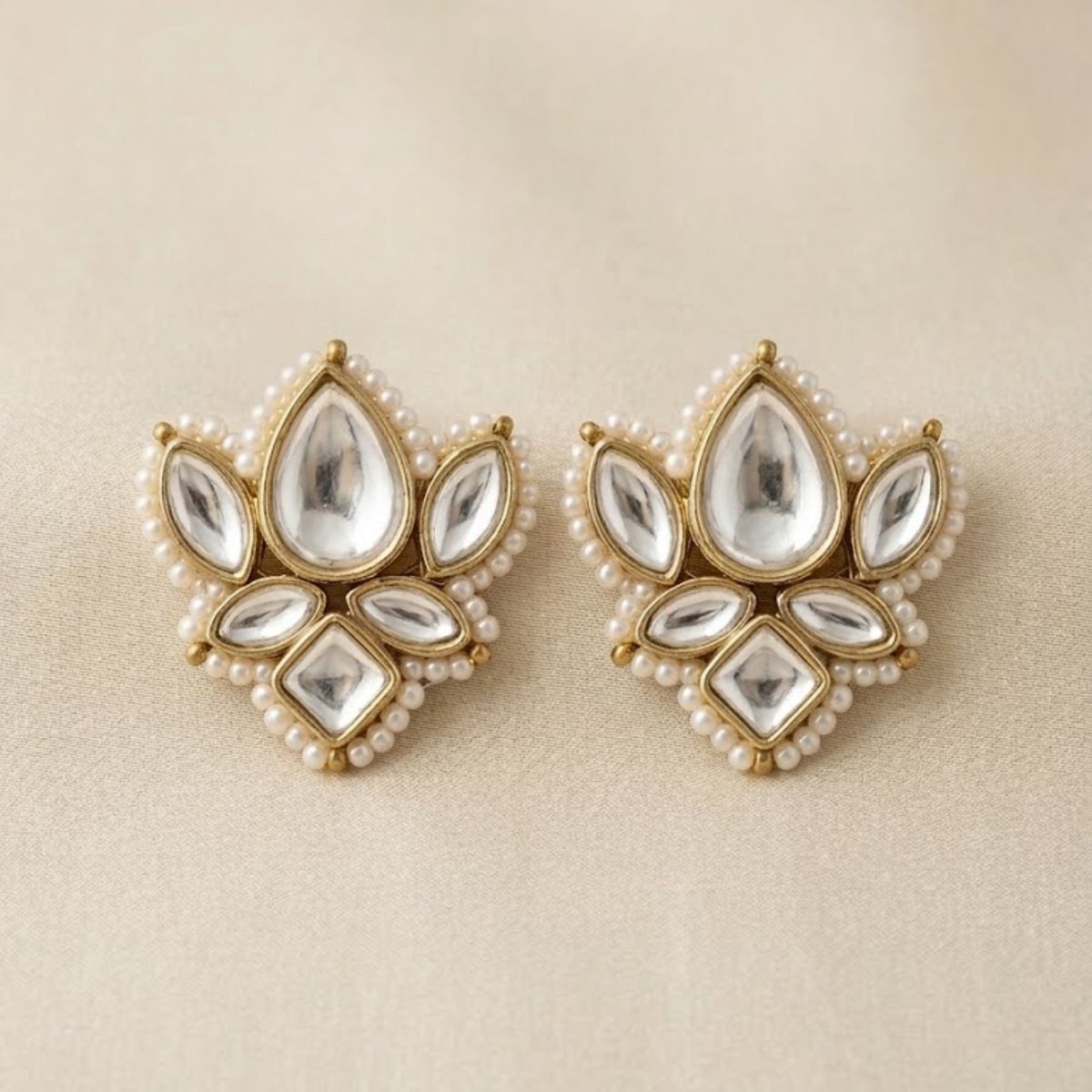 Lotus Bloom Kundan Studs Earring