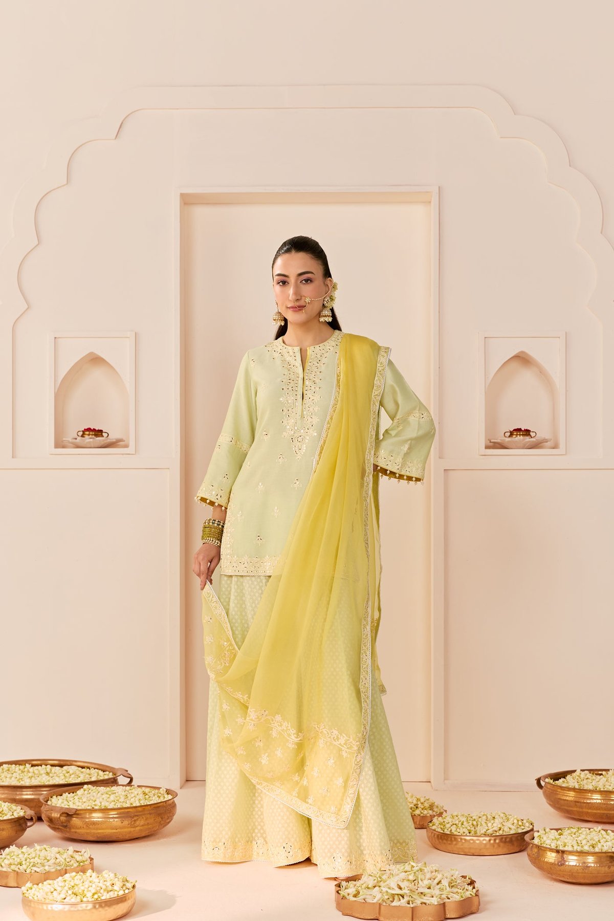 REHMA - SHORT KURTA WITH SHARARA AND DUPATTA