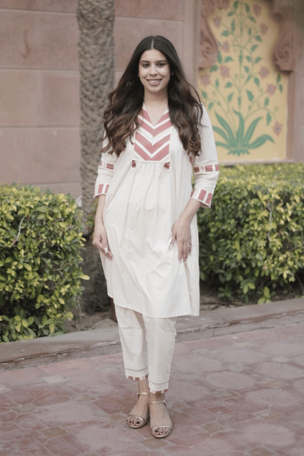 Meadow Stripes: Ivory Red Stripe Cape Set