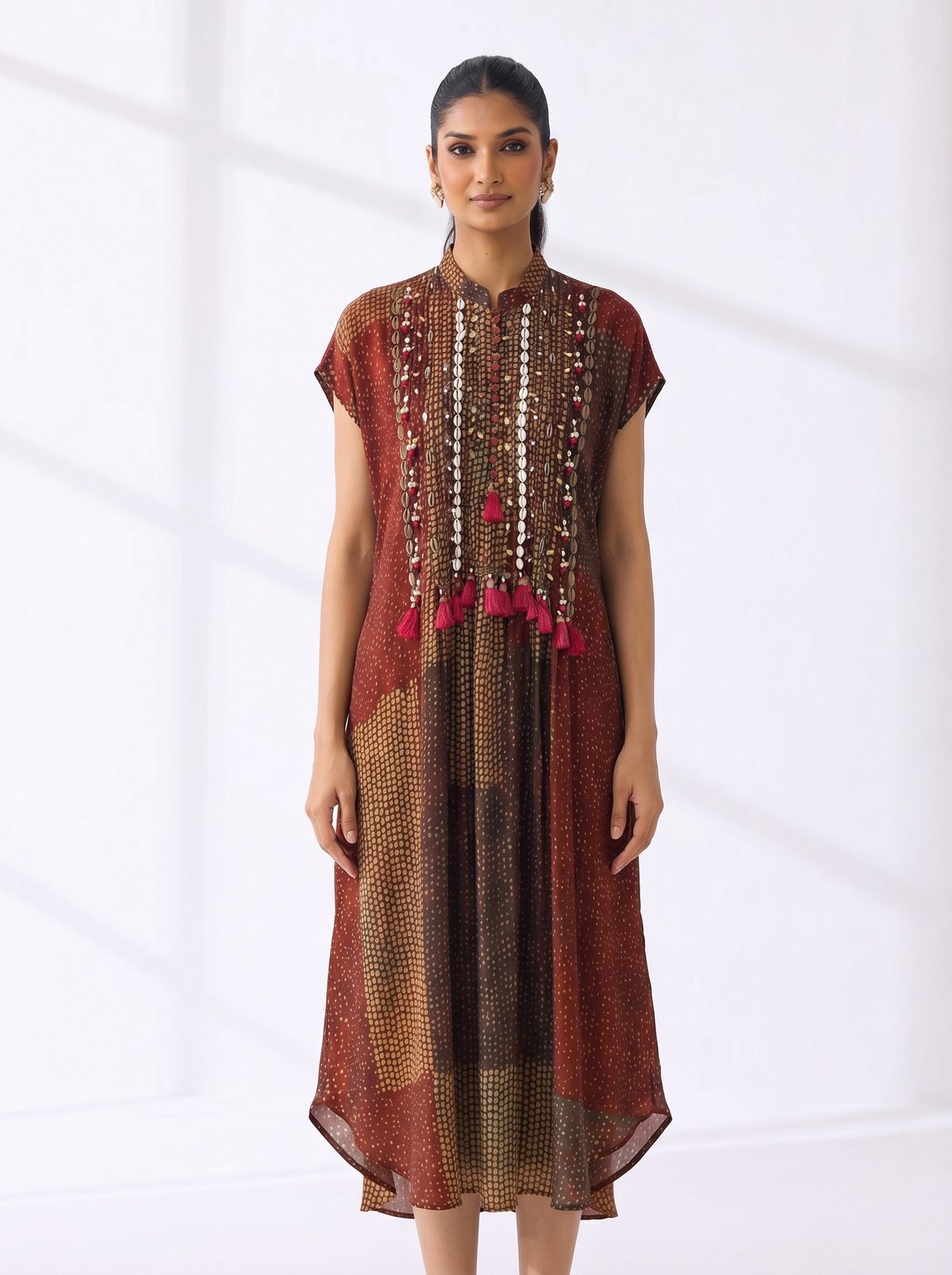 Brown Embellished Kaftan