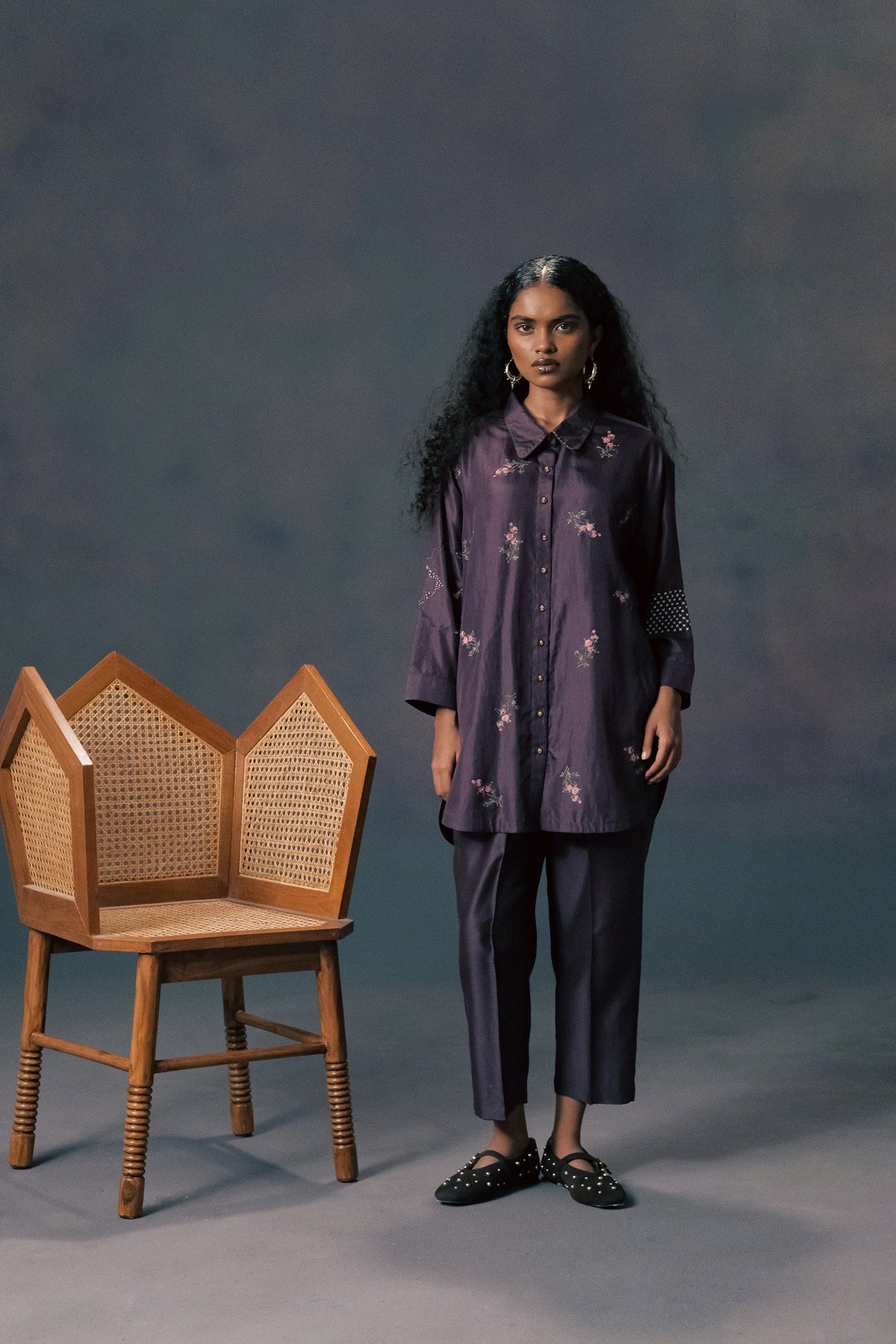 Print Drop Shoulder Shirt In Silk With Pants