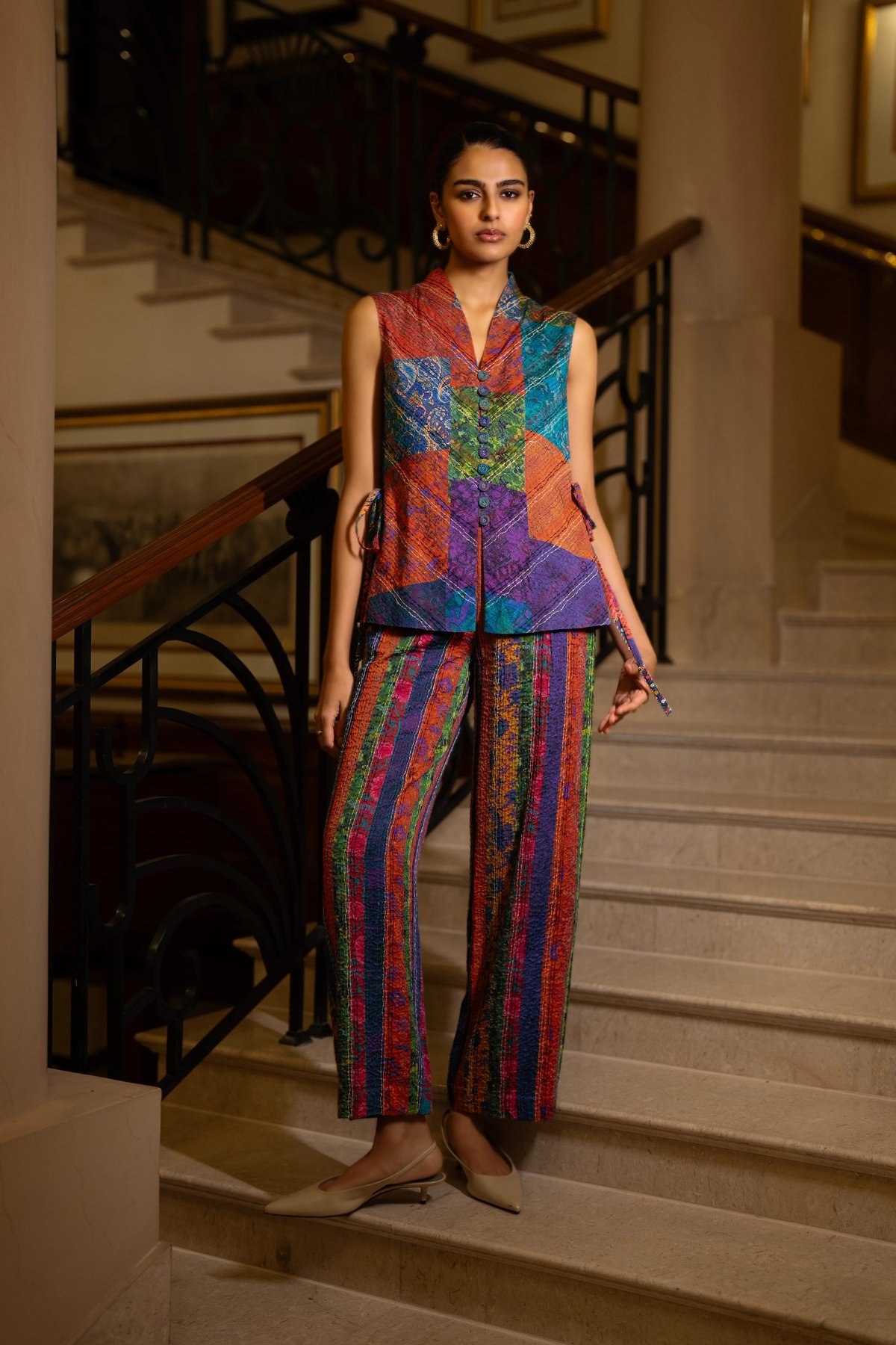 Embroidered Multicolour Stripe Pant