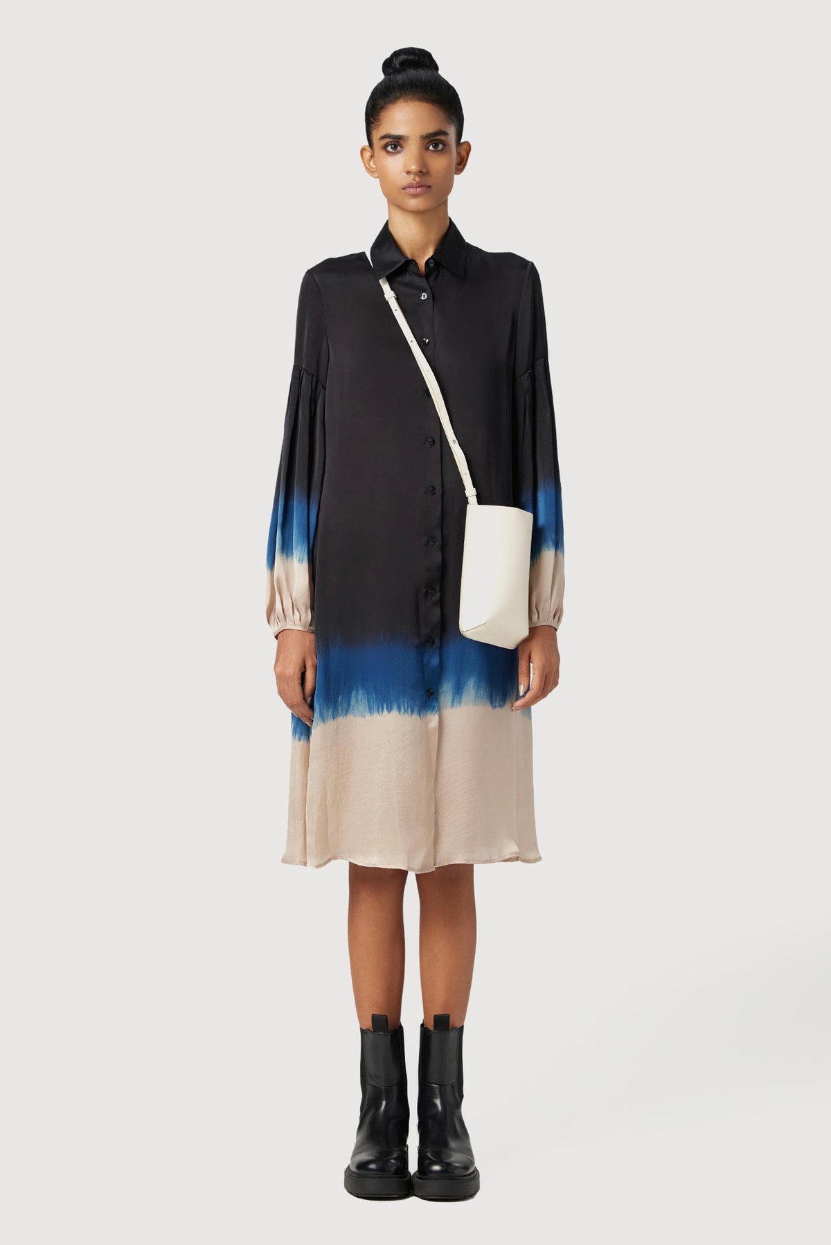 Black Blue Ombre Button-Down Shirt Dress