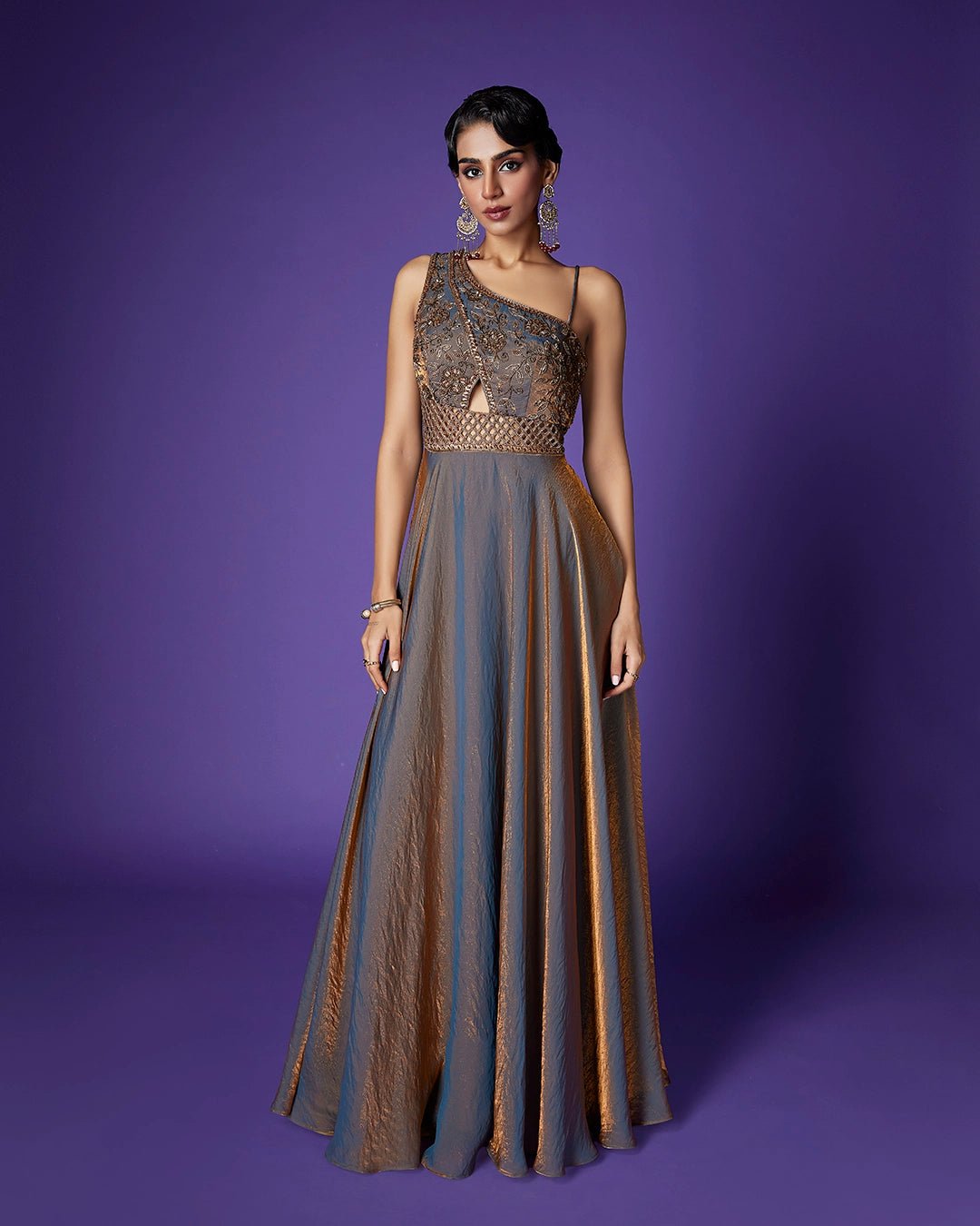 Twilight Dusk One-Shoulder Shimmer Maxi Gown