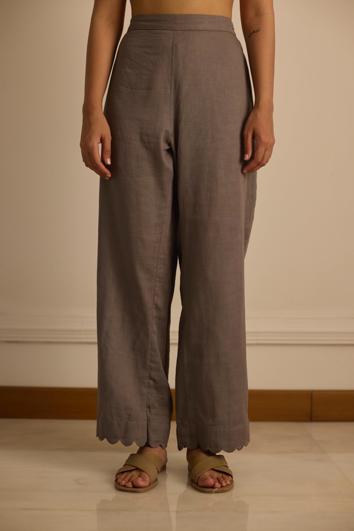 Grey Scalloped Pants