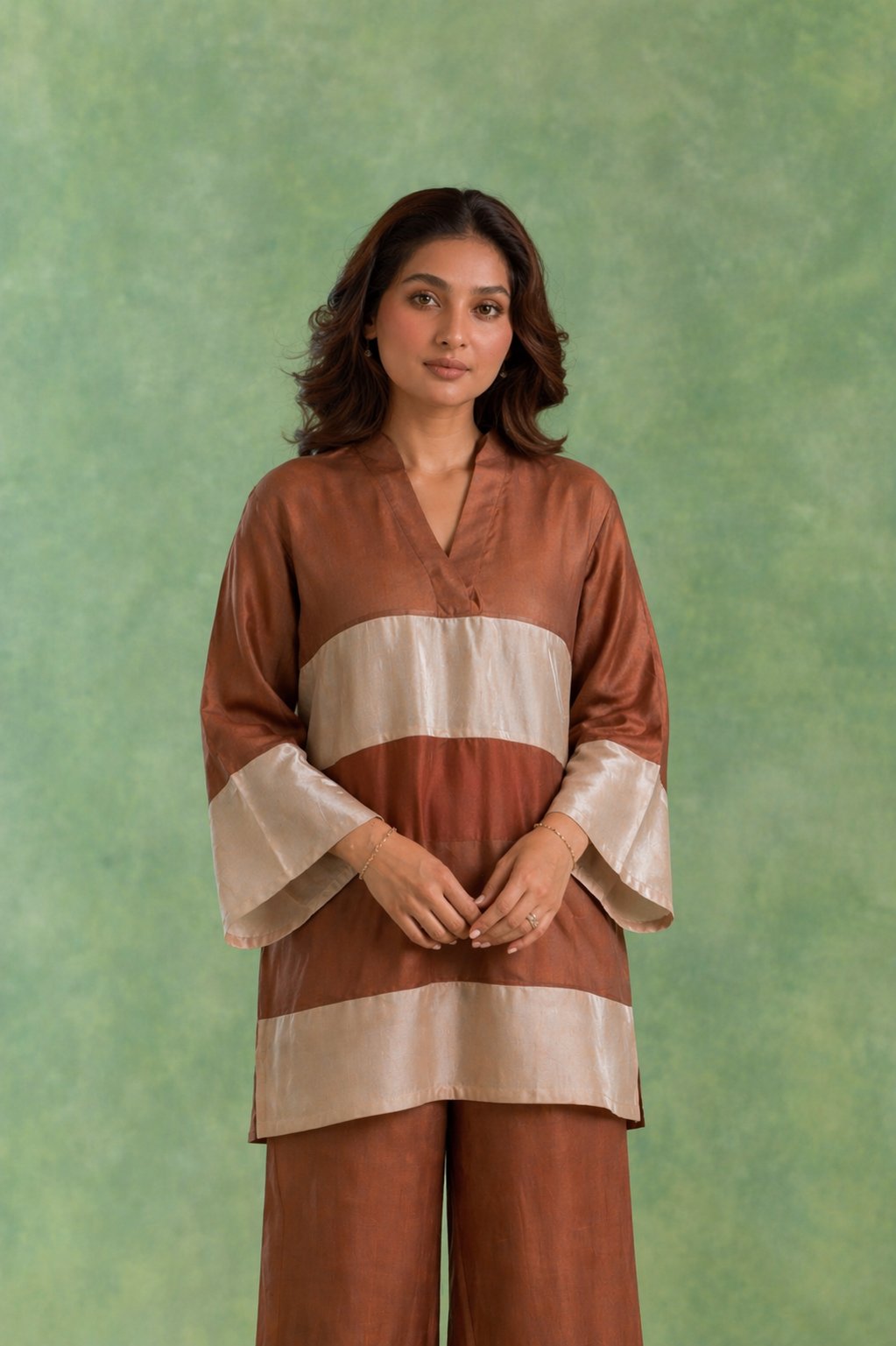 Brown Panel Chanderi Co-ord Set
