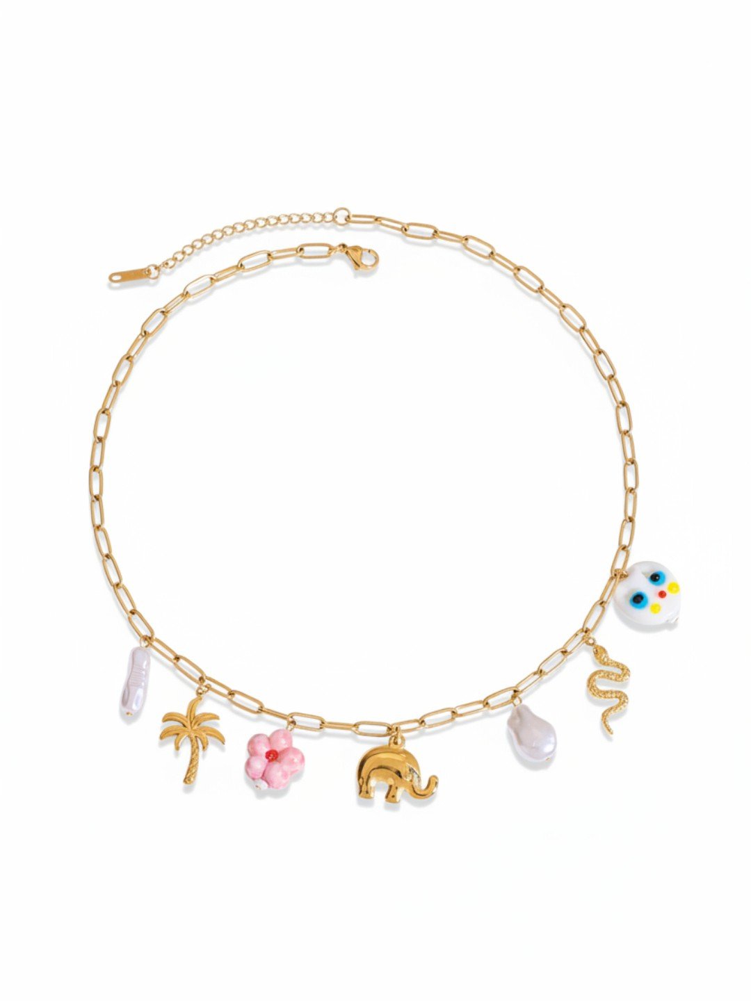 18K Gold Stainless Steel Pearl Flower Elephant