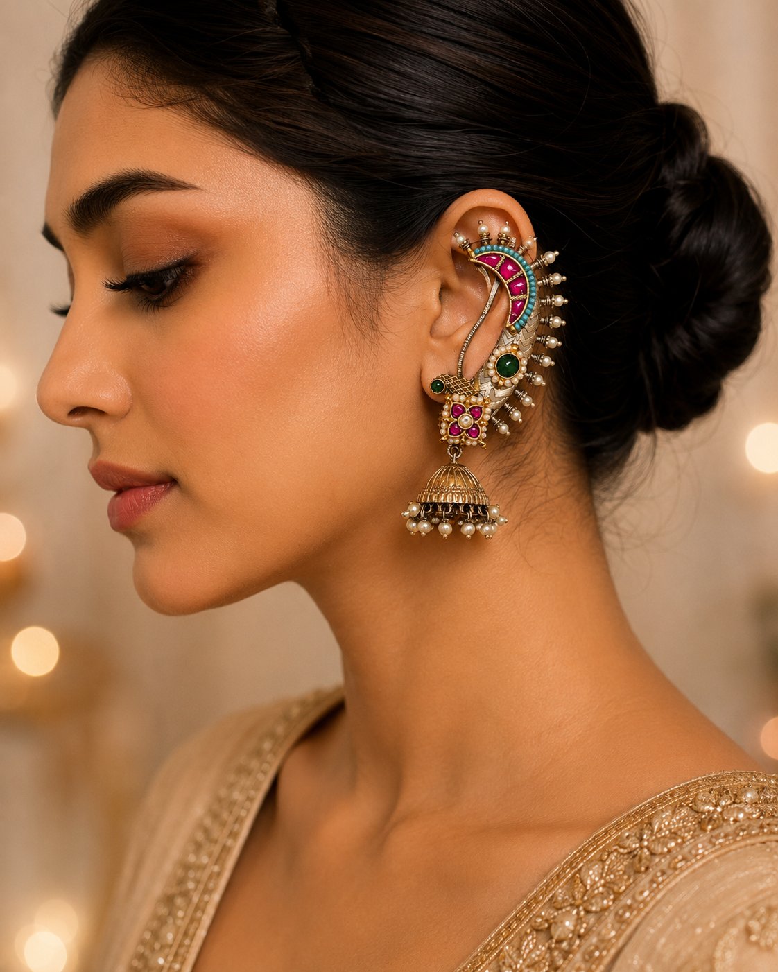 Pachi Peacock Navratri Earcuffs