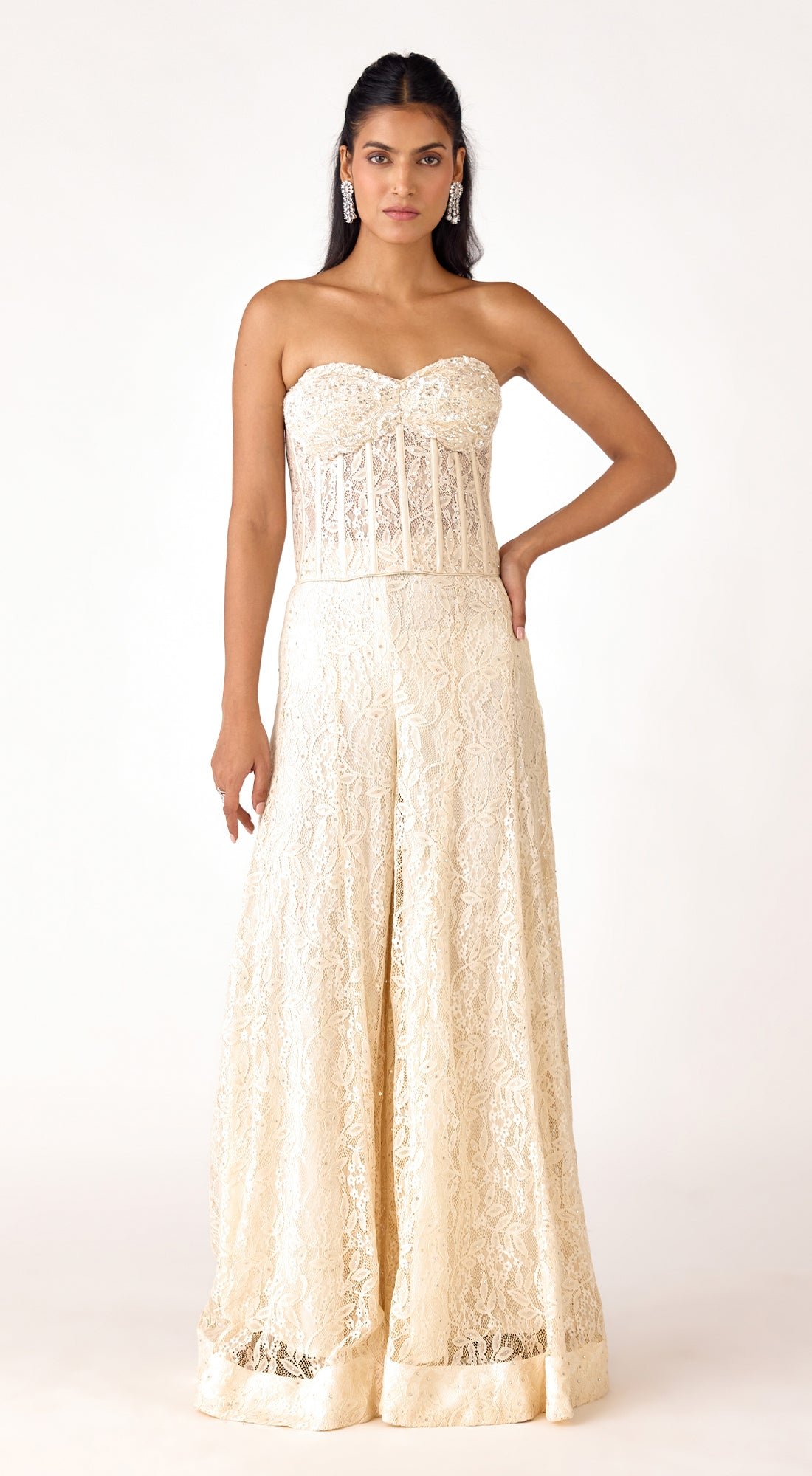 Ivory Chantilly Net Corset and Sharara Co-ord Set