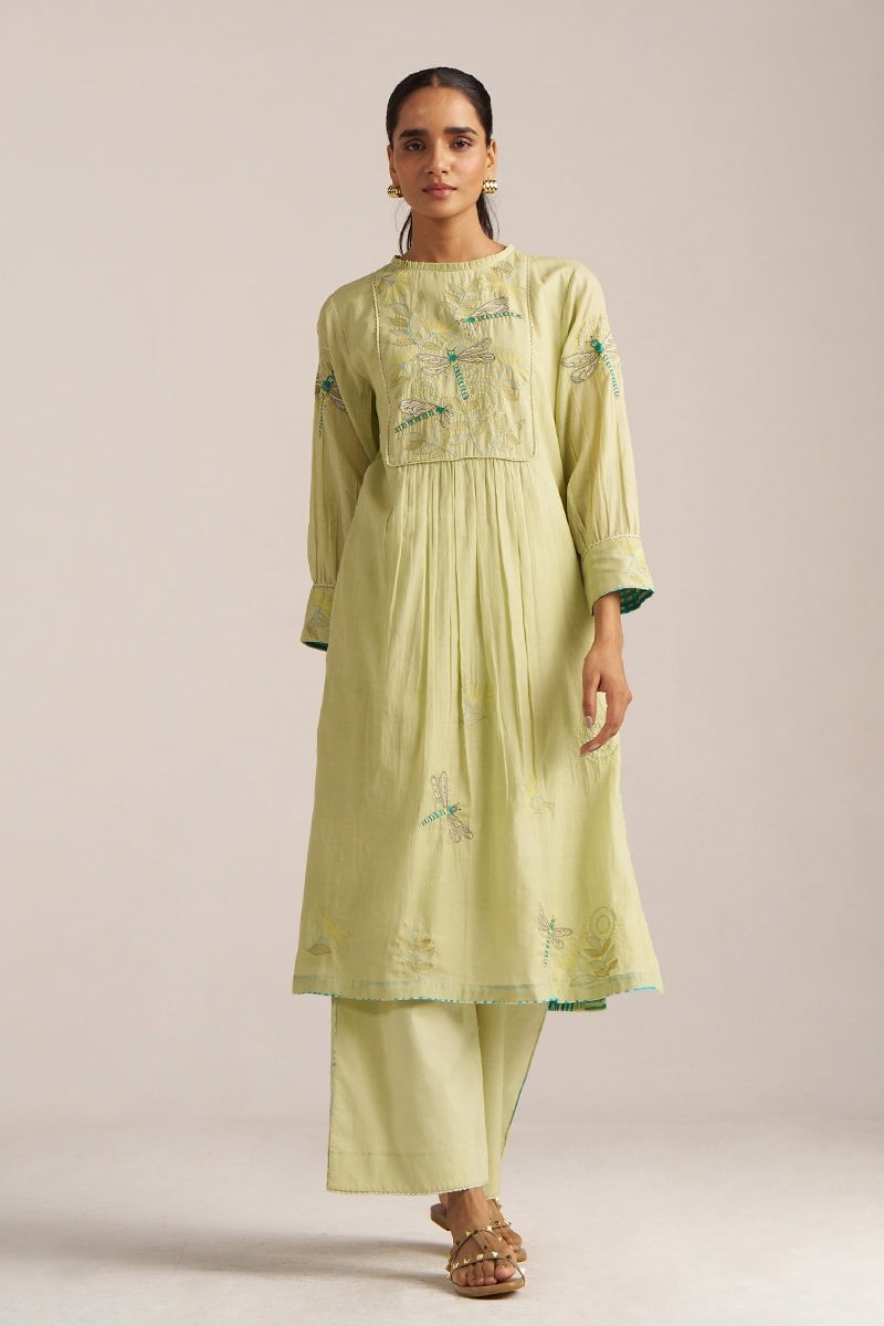 Beechnut Green Embroidered Kurta and Pant Co-ord Set