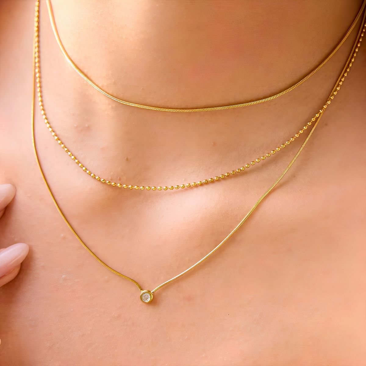18K Gold Plated Dainty Layered Necklace, Dua