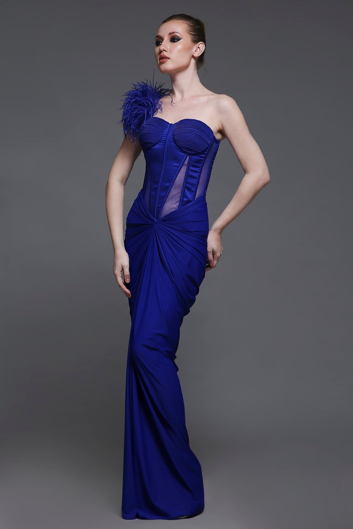 Royal Blue Corset and Draped Maxi Skirt Co-ord Set