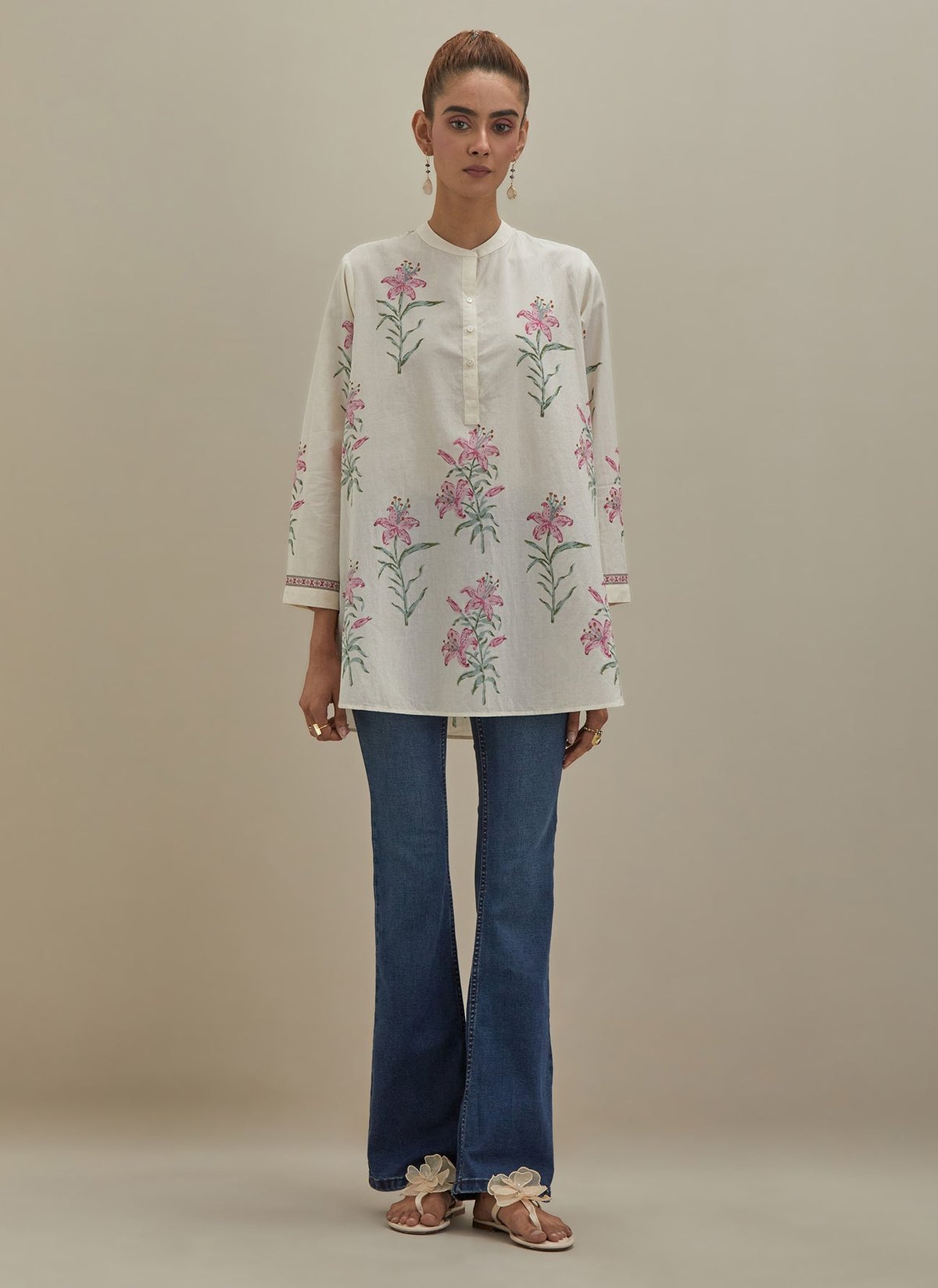 Off White Cotton Kurta Block Prints