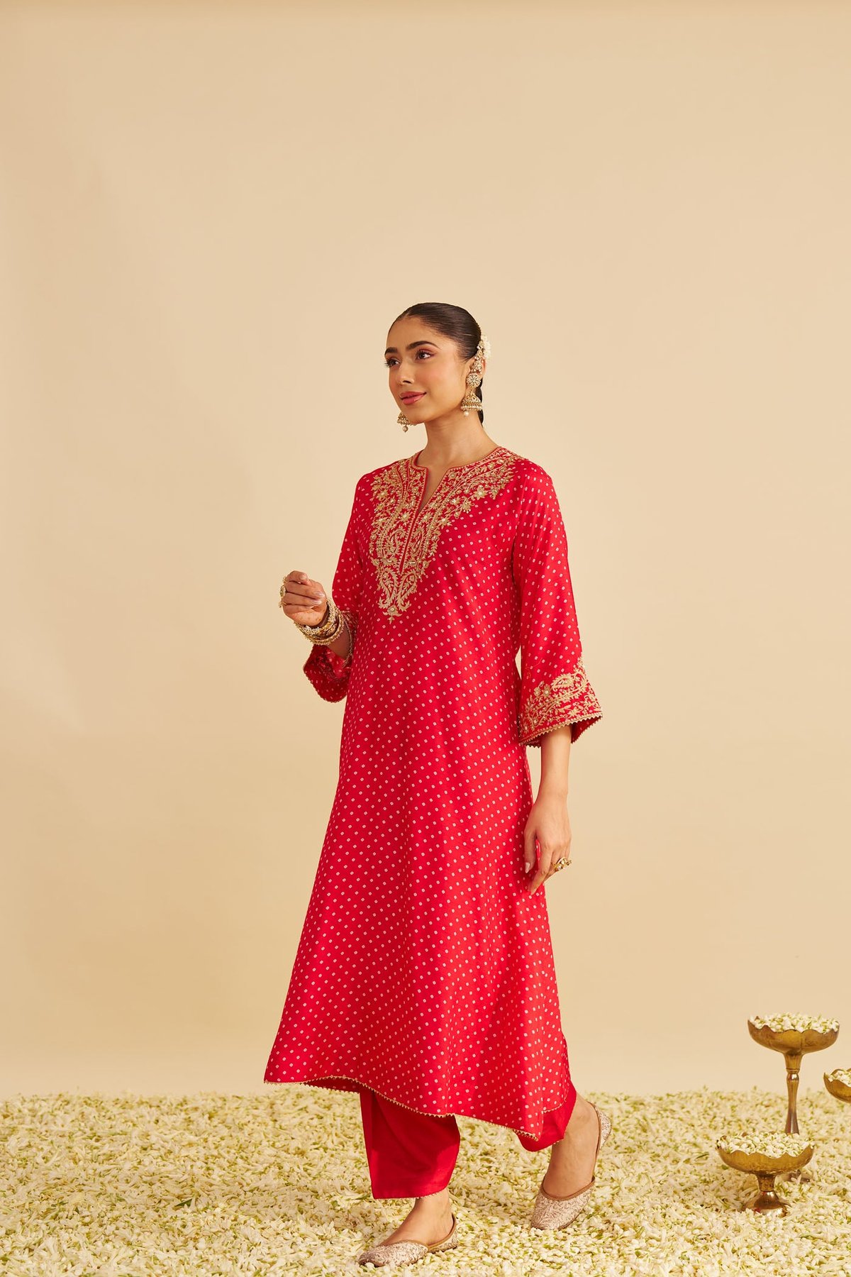 Red Upada Silk Embroidered Long Kurta Set with Salwar