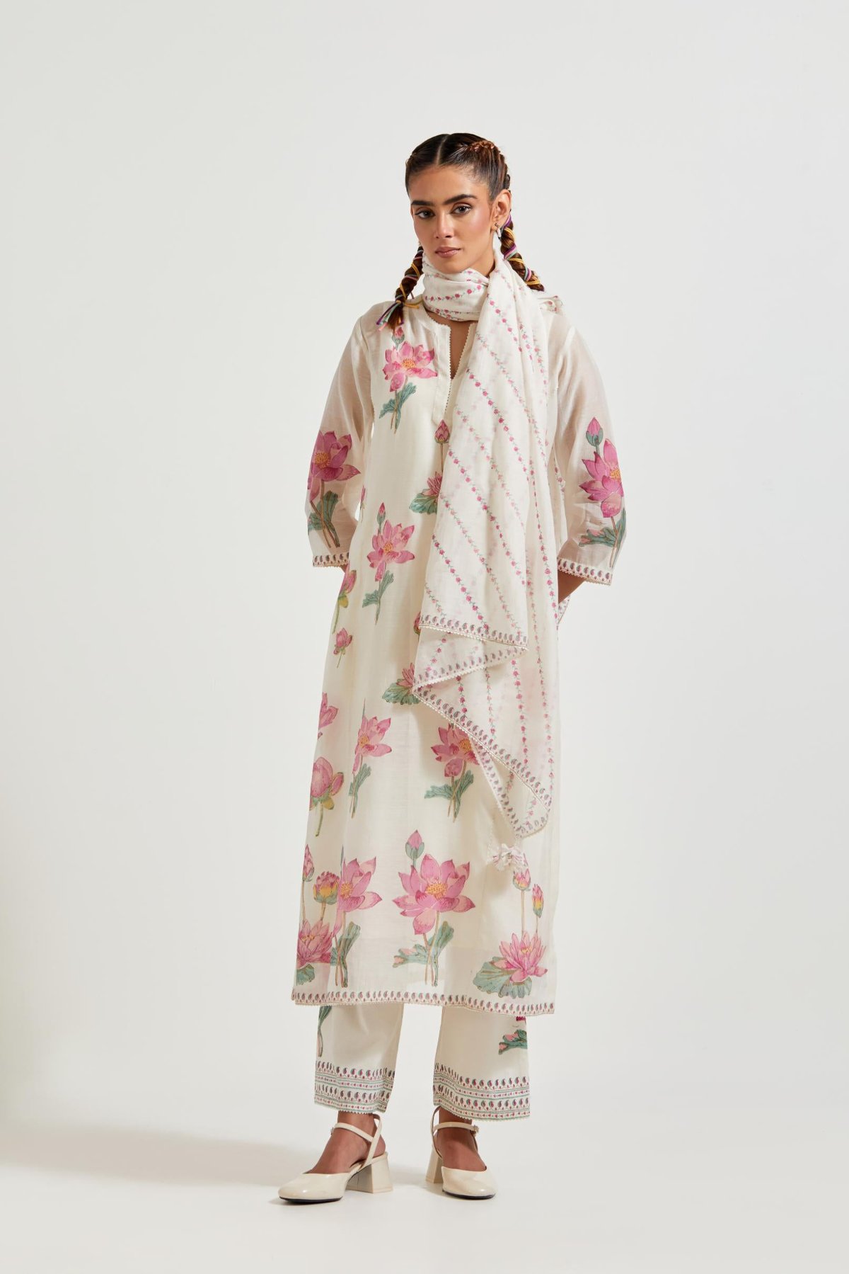 Off White Chanderi Straight Kurta Set