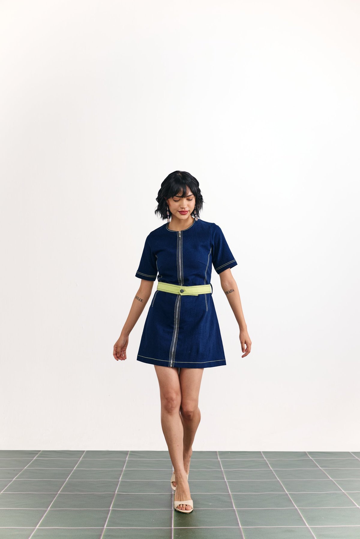 Denim Belted Neon Dress
