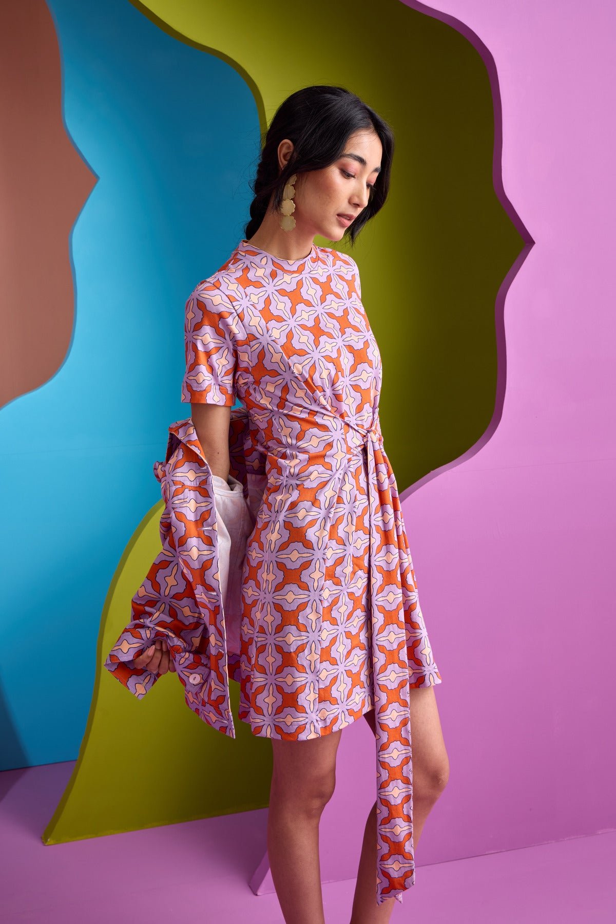 Printed Mini Dress and Trucker Jacket Co-ord Set
