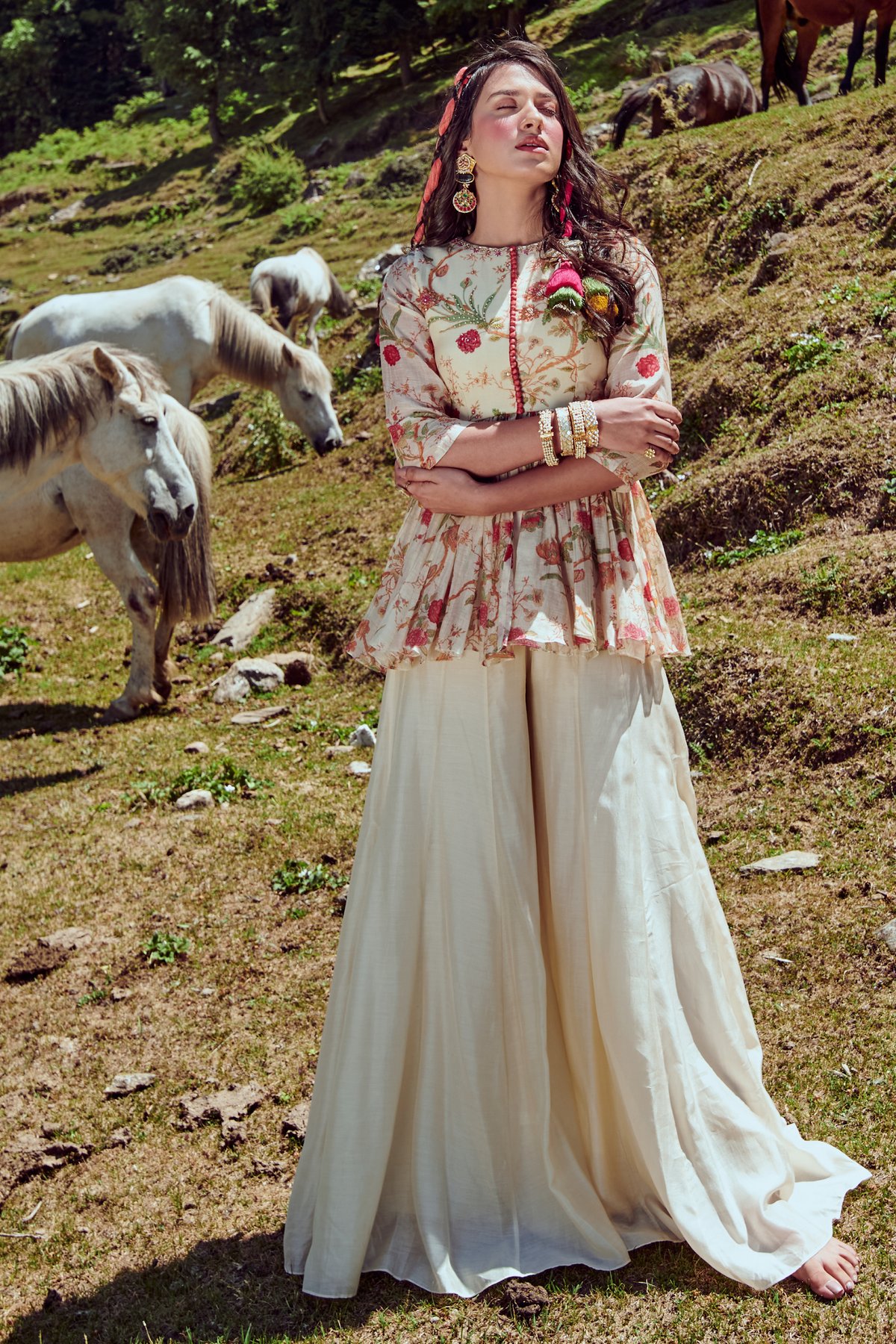 Ivory Naksha Print Peplum