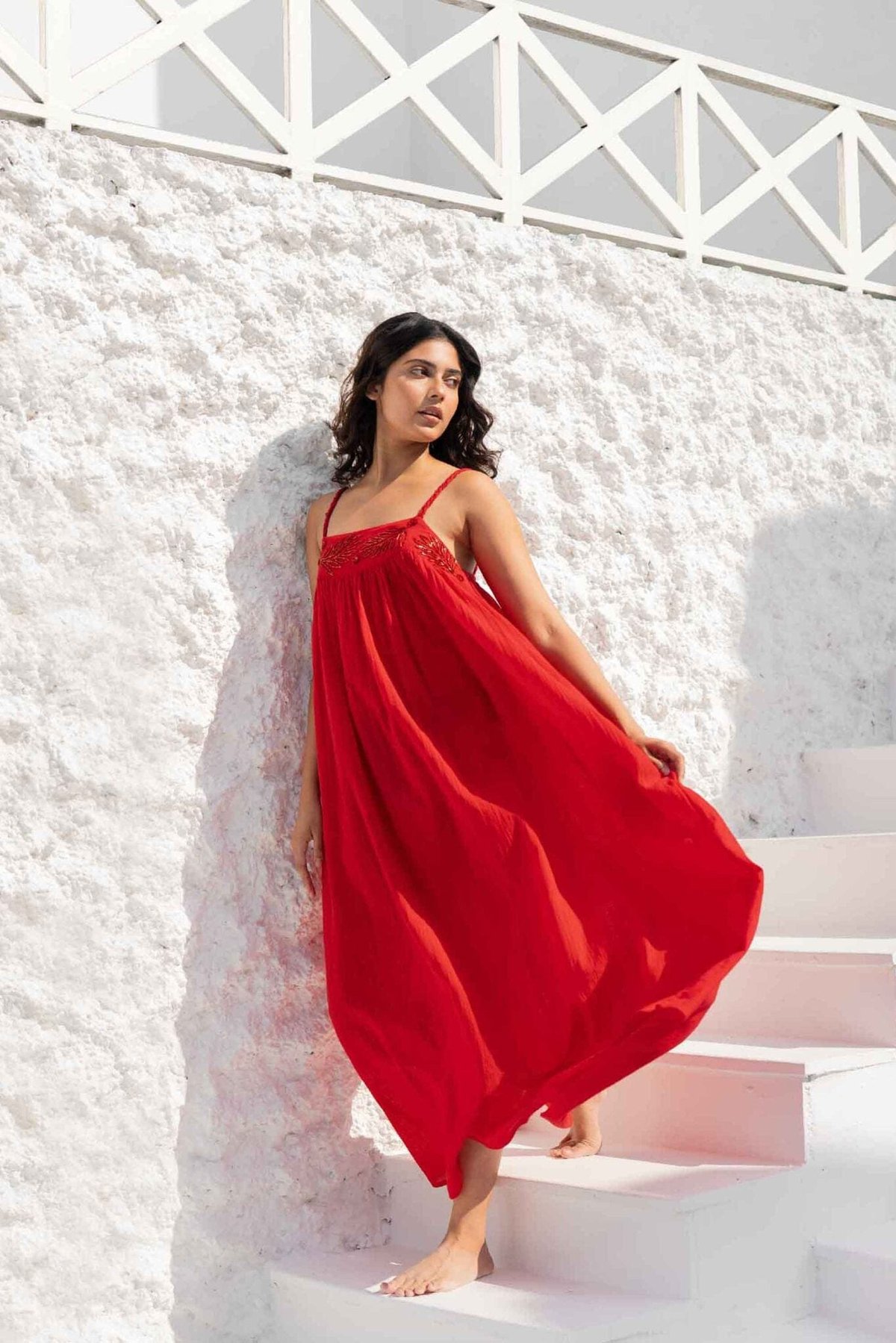 Scarlet Embellished Yoke Long Dress