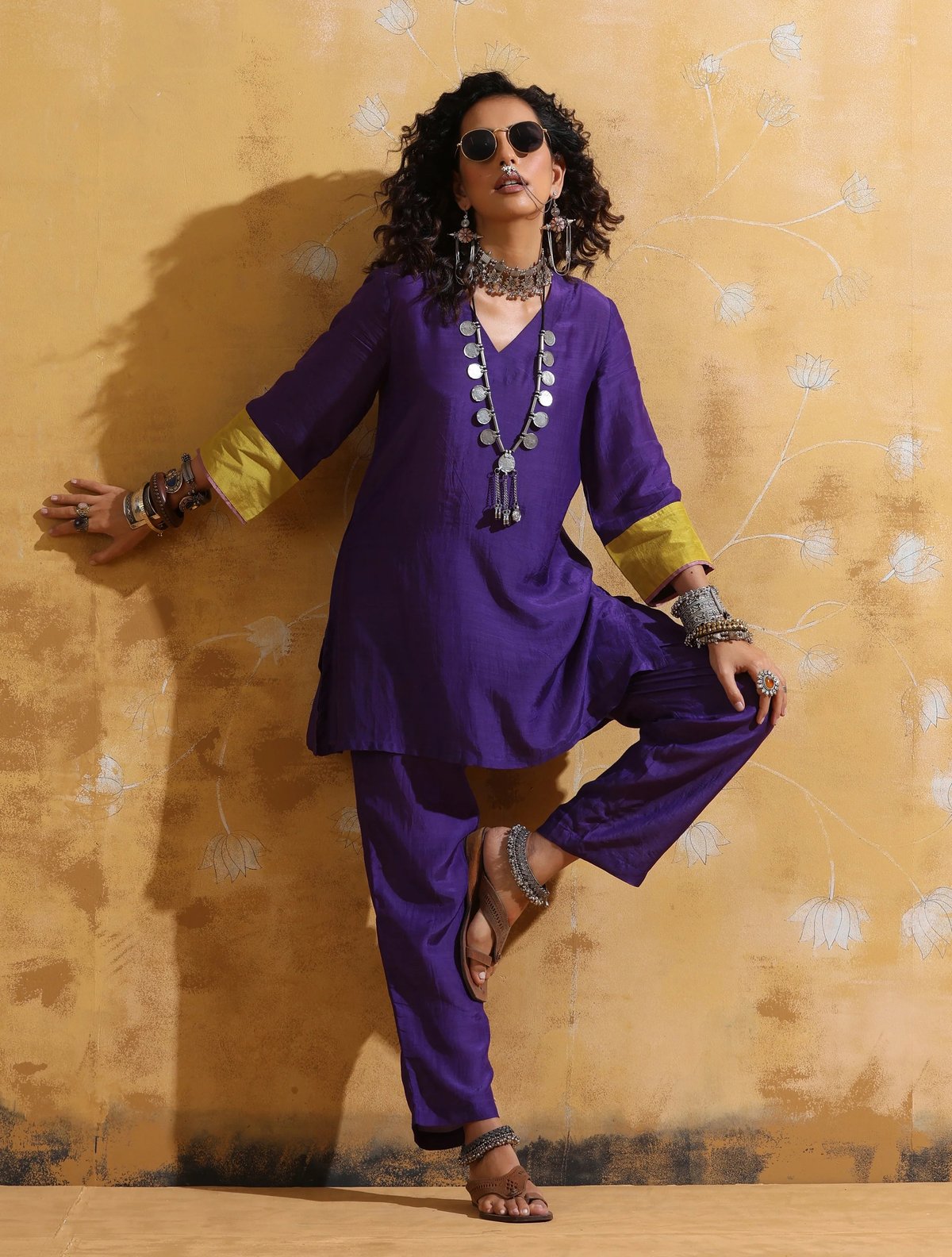 Purple Muslin Silk Co-ord Set