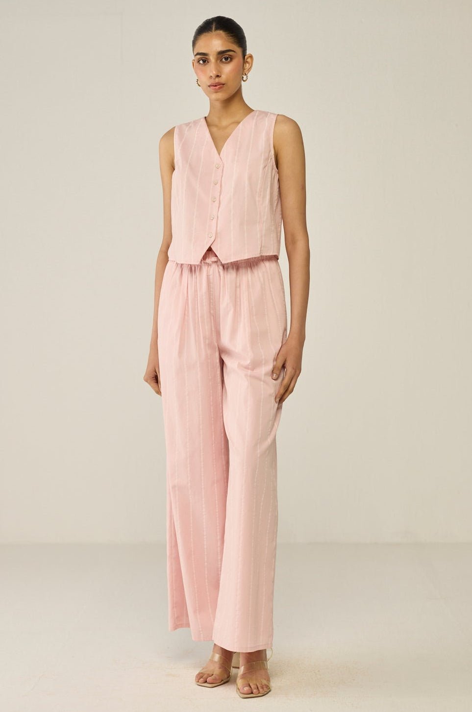 Pink Stripe Vest And Trouser Set