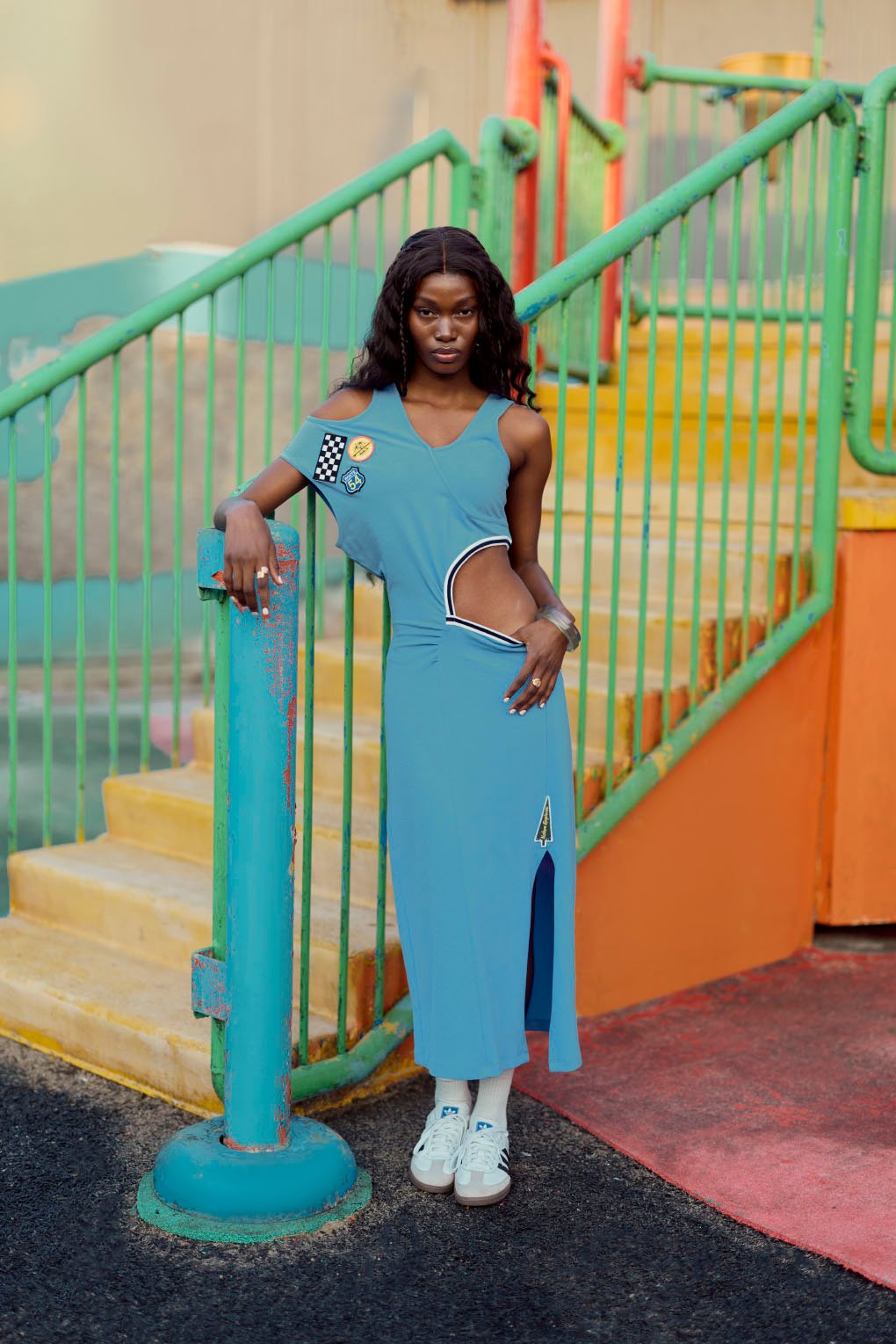 Sky Blue Sleeveless Keyhole Cut-Out Midi Dress